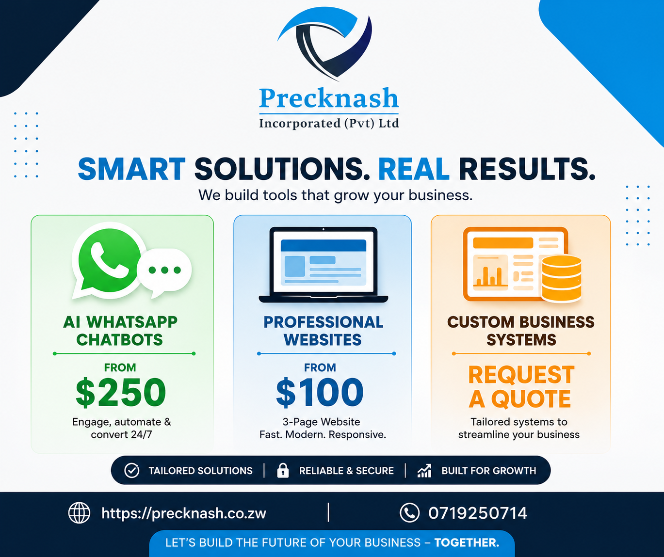 Precknash Facebook ad: AI WhatsApp Chatbots from $250