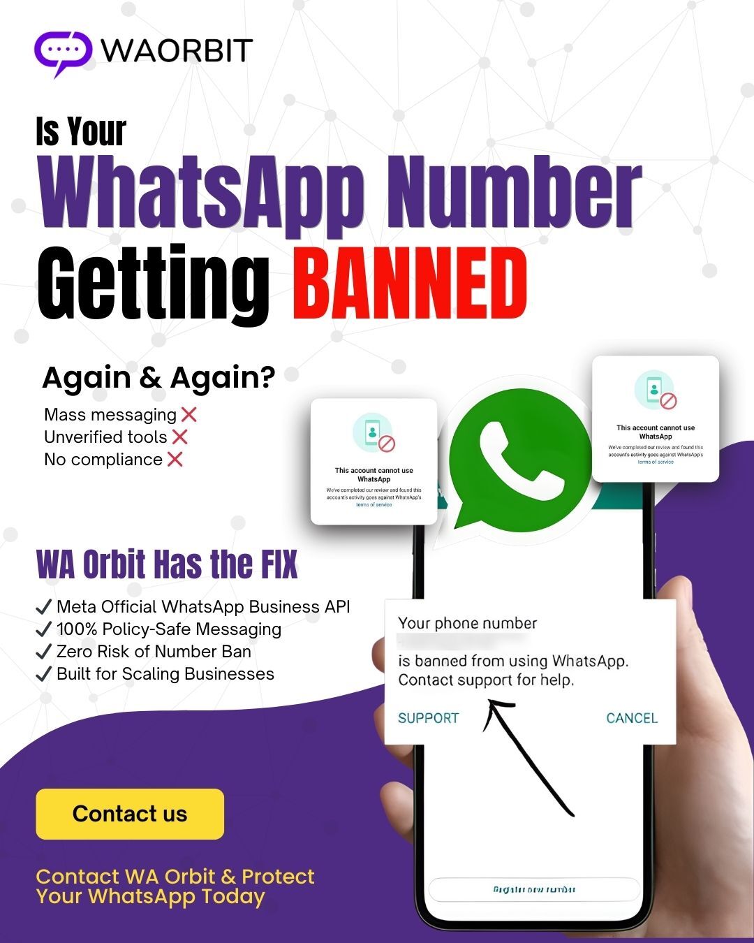 WA Orbit Facebook ad: Stop WhatsApp number bans and grow your business with…