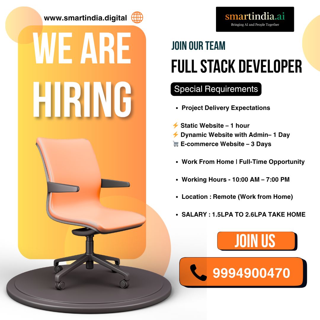 Smart India.Ai Facebook ad: Hiring Full Stack Developer | Work From Home