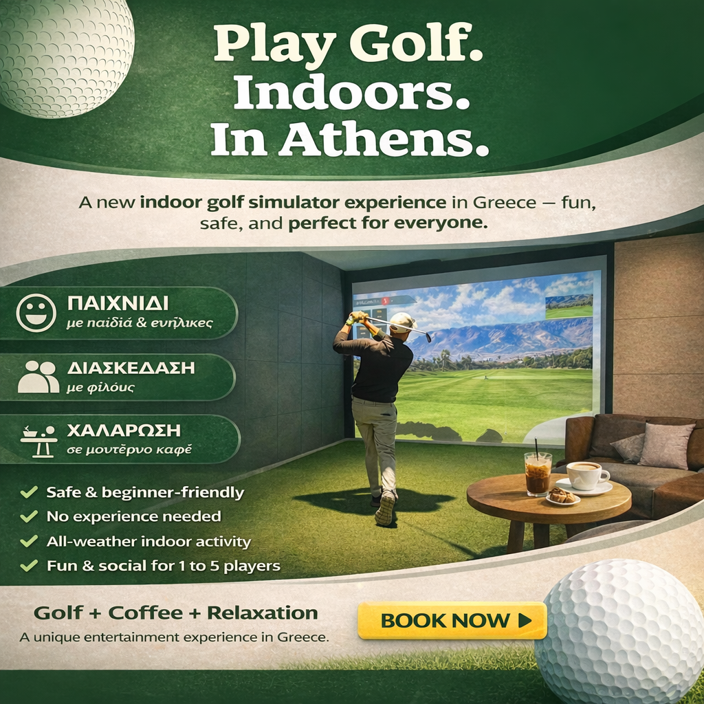 Athens Golf Simulator Facebook ad from Feb 16, 2026