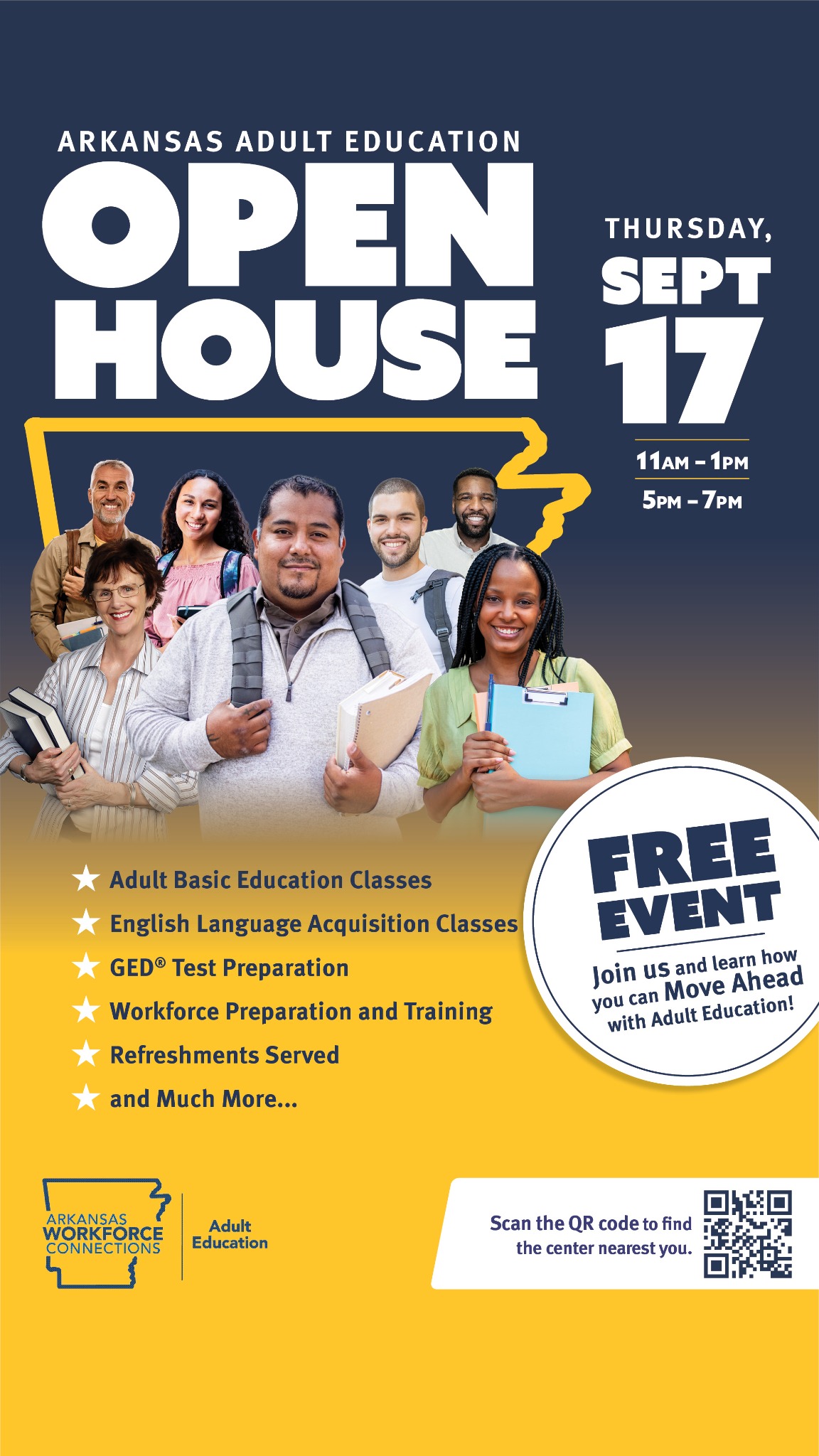 Arkansas Adult Education Facebook ad: Free Open House, Sept 17
