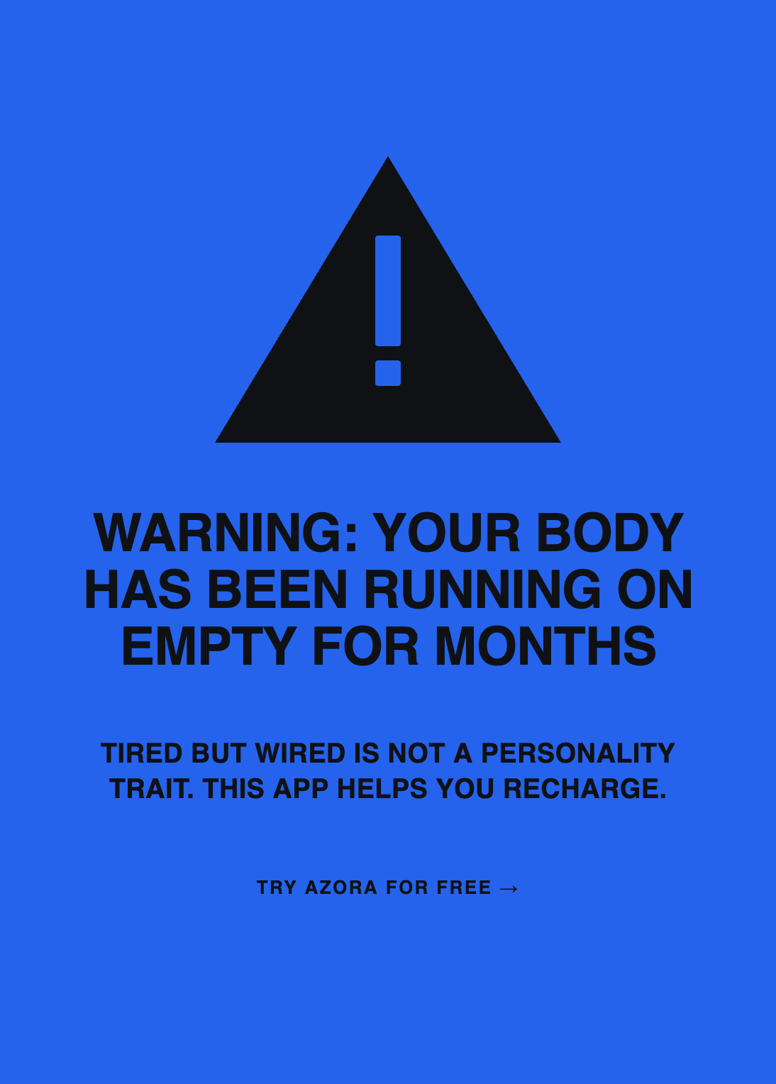 Azora Facebook ad: Running on empty? Take the 2-minute reset, then download…