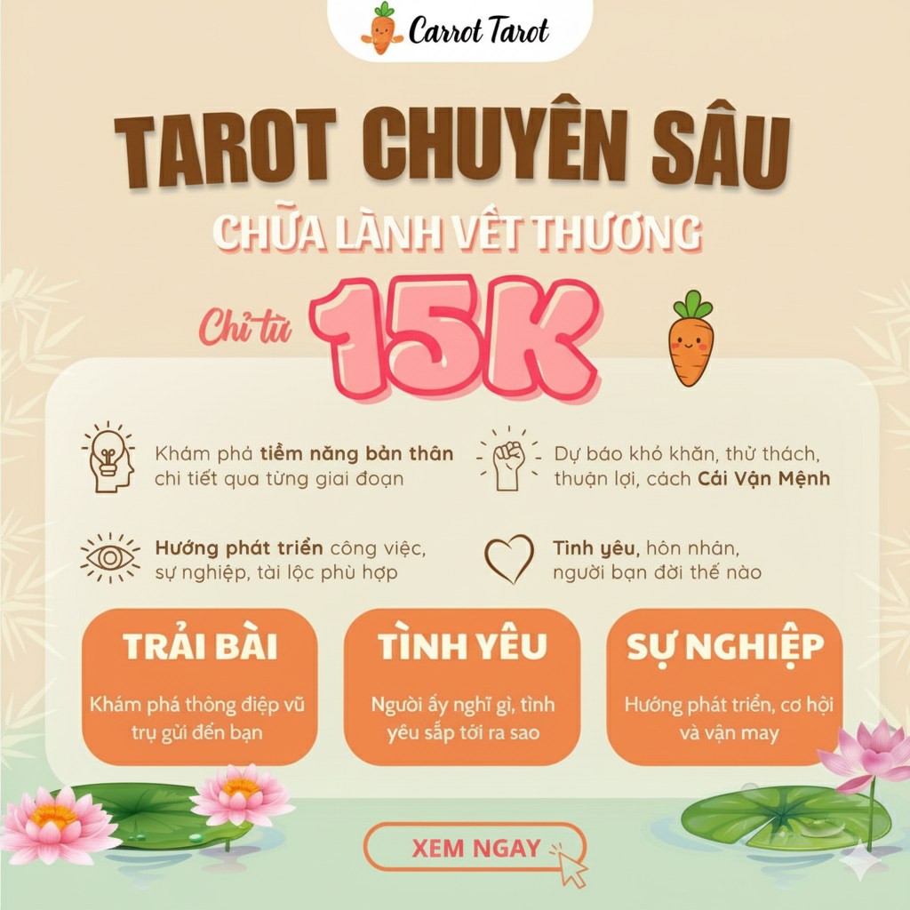 Carrot Tarot Facebook ad: Trải nghiệm TAROT với mức giá iu thưn…