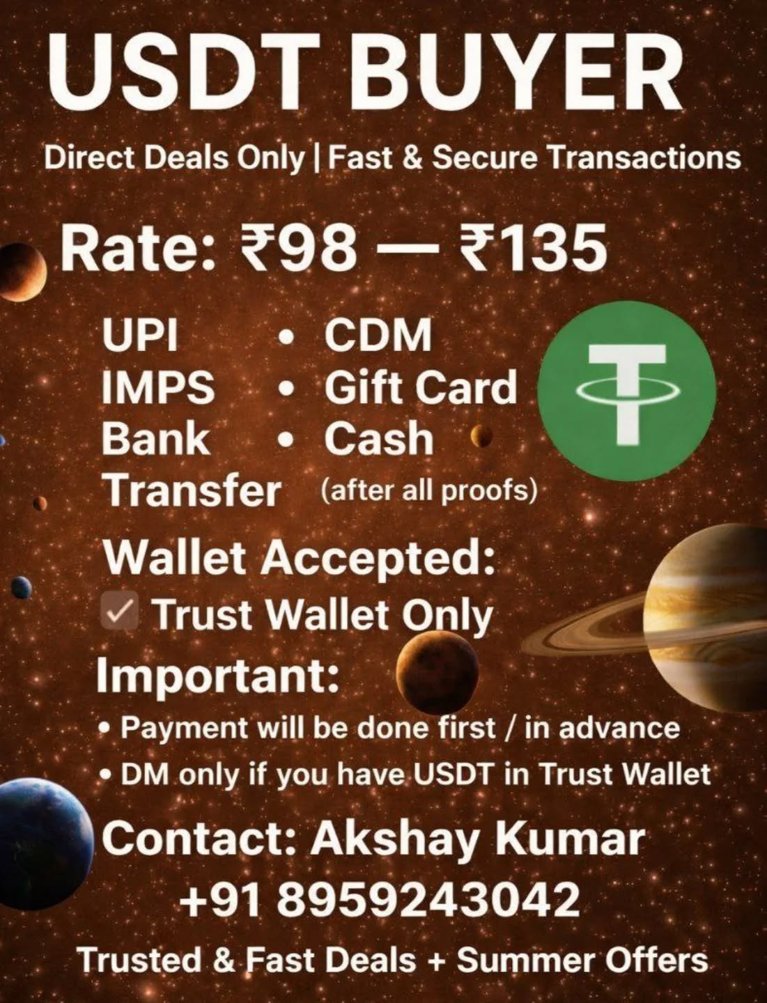 ak5haykum4r Facebook ad: I am a USDT Buyer, offering the fastest…