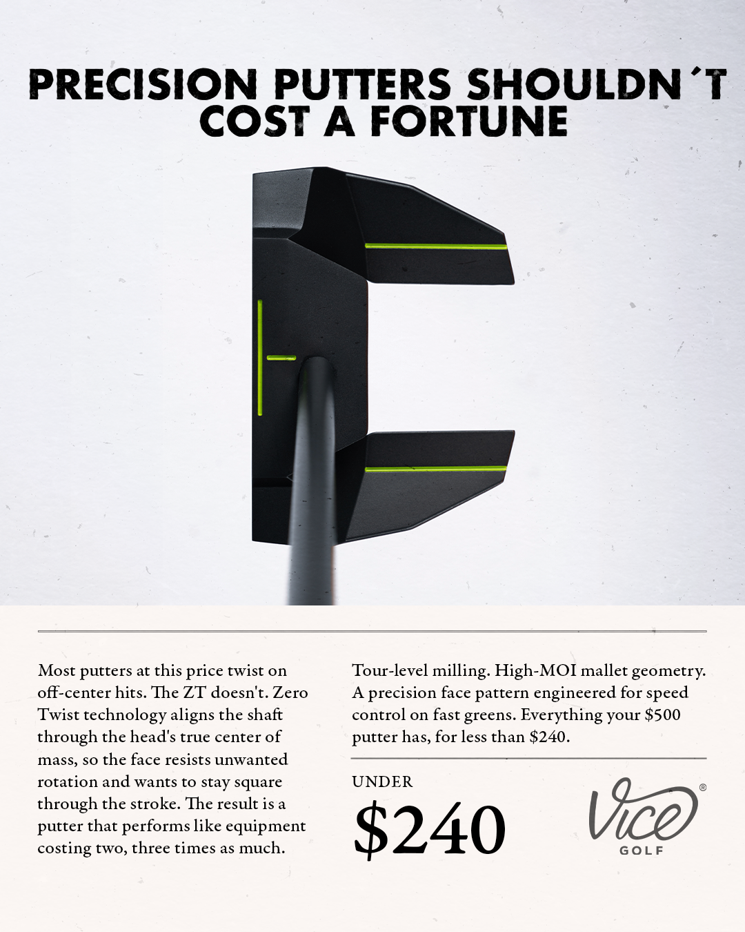 Vice Golf Facebook ad: NEW Zero Twist Putters
