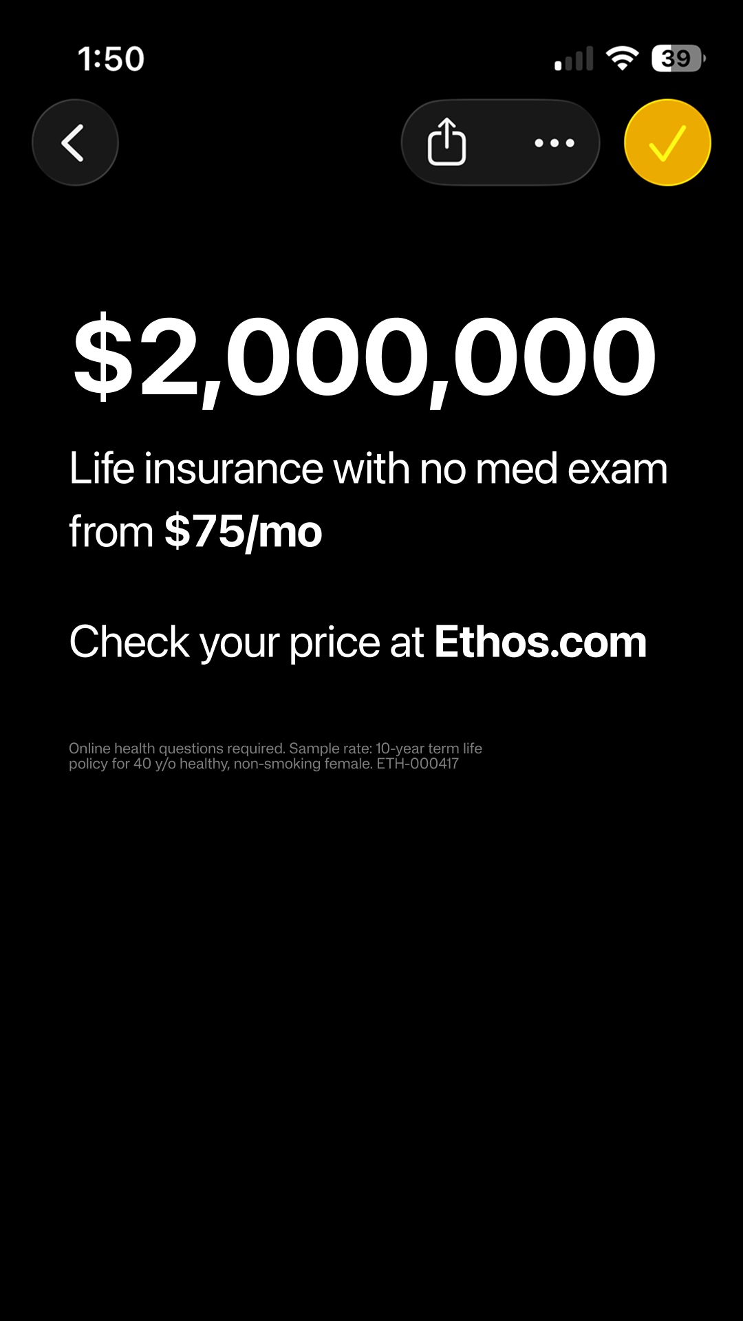 Ethos Facebook ad