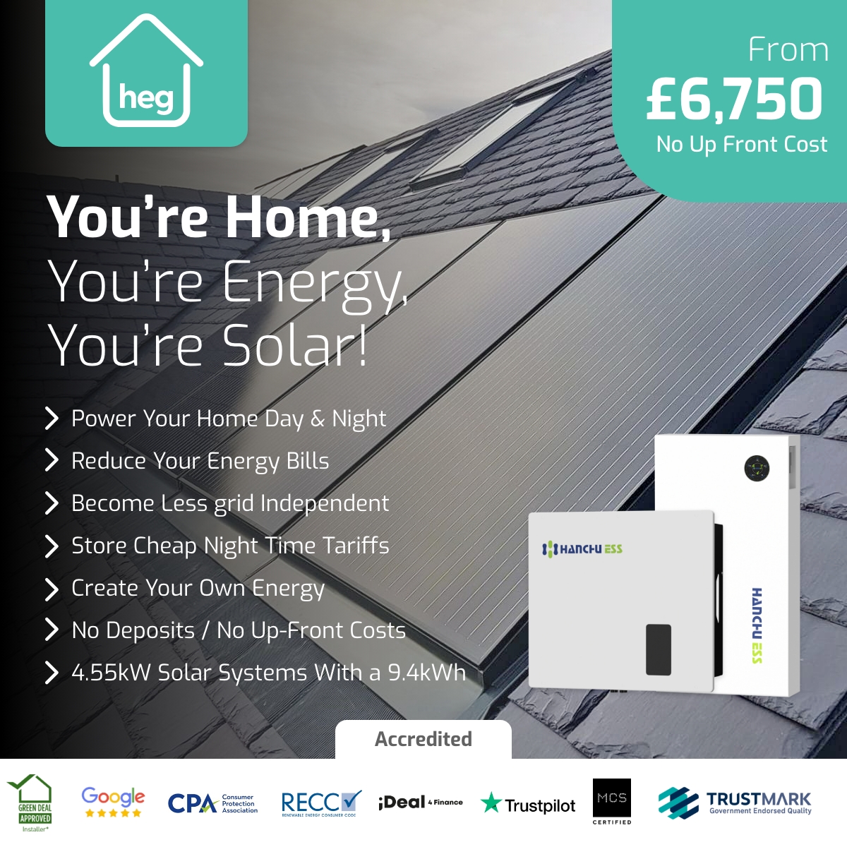 HEG Renewables Facebook ad: Energy Bills Are Too High, Take Back Control With Solar…