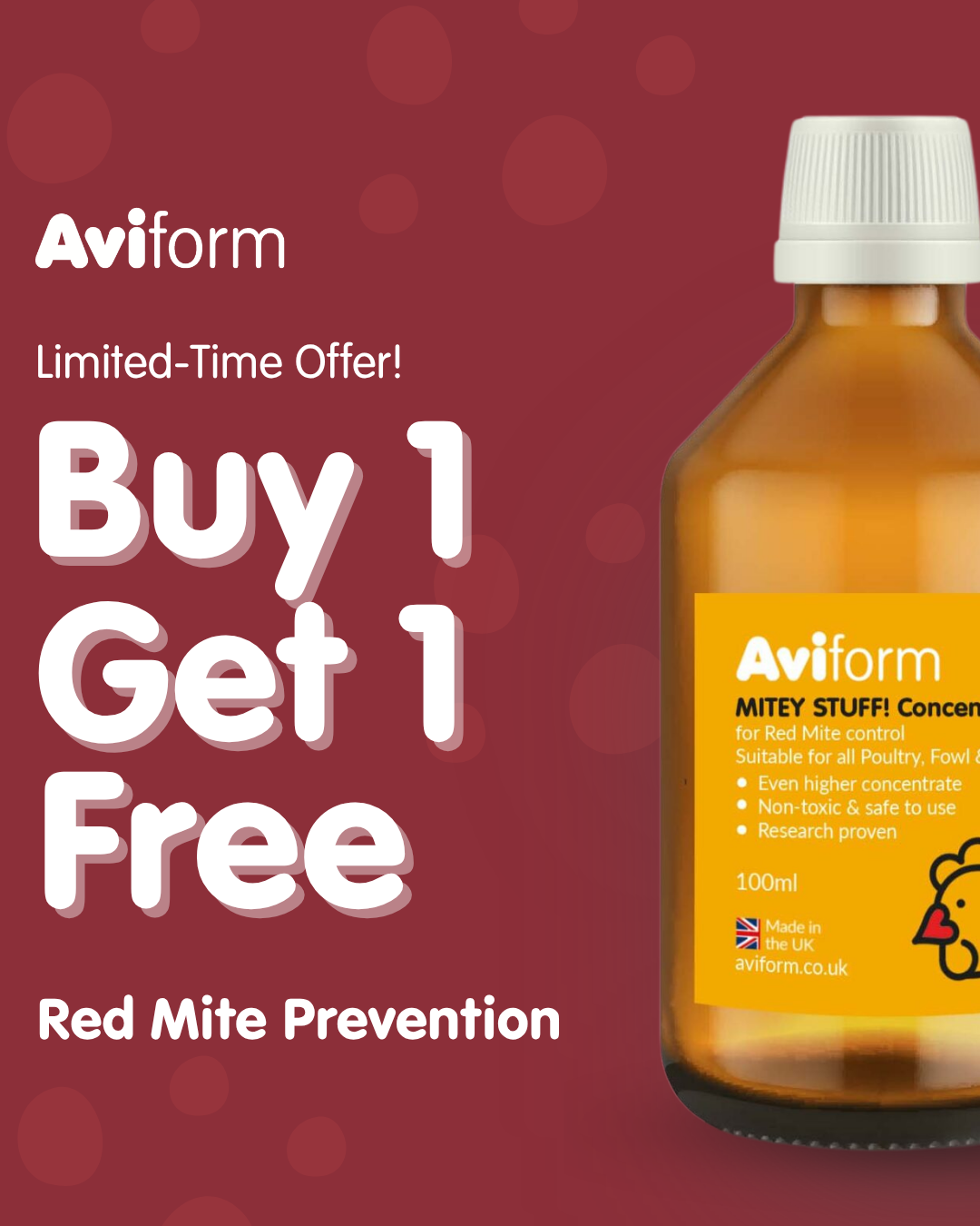 Aviform Nutrition UK - Avian Facebook ad: BUY 1 GET 1 FREE RED MITE PREVENTION