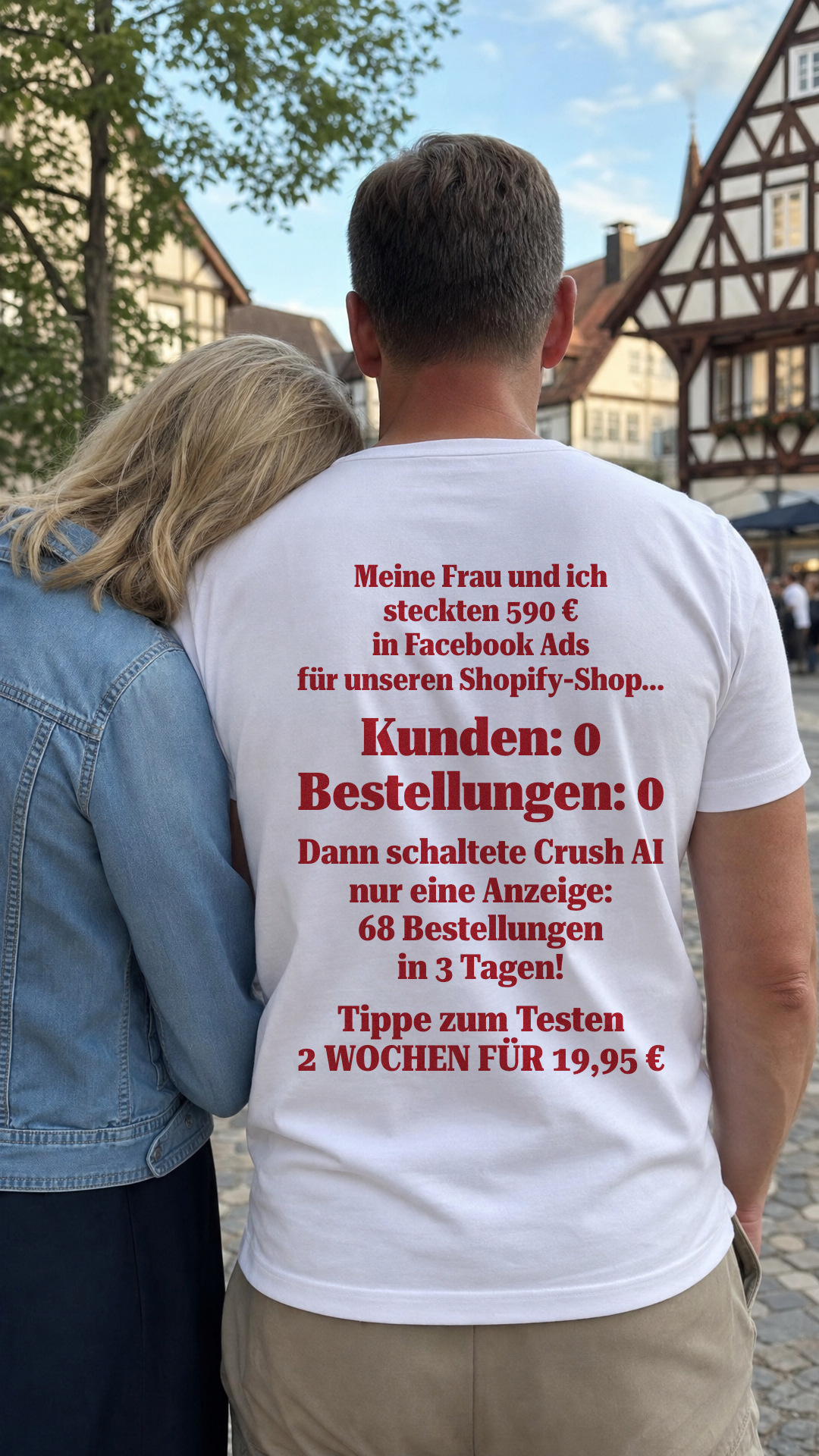 trycrush.ai Facebook ad: 590 € und 0 Bestellungen. Dann 68!