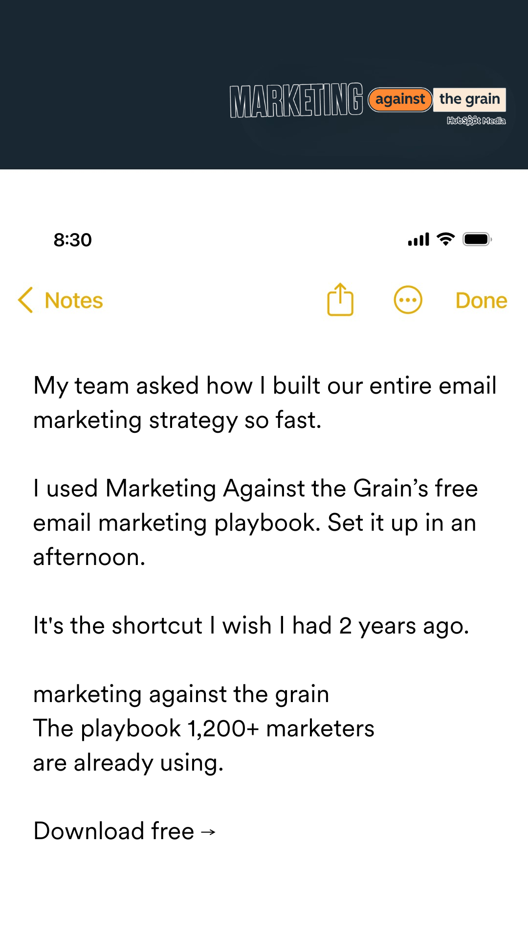 Marketing Against the Grain Facebook ad