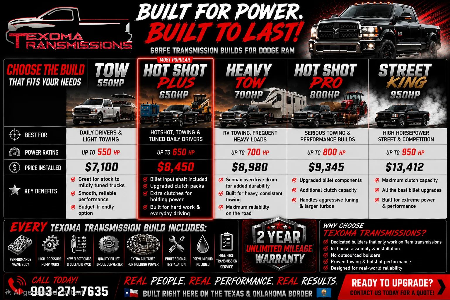 Texoma Transmissions LLC Facebook ad: BUILT FOR POWER.