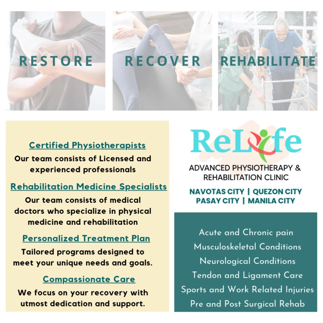 ReLife Advanced Physiotherapy and Rehabilitation Clinic Facebook ad: HMO's accepted