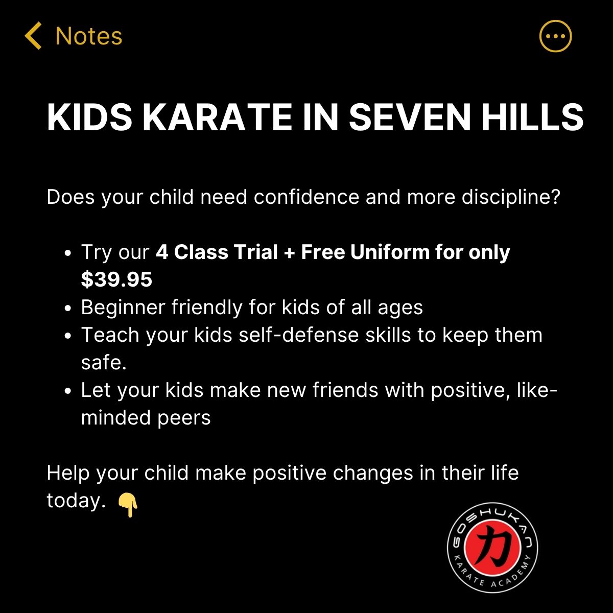 Goshukan Karate Academy Facebook ad