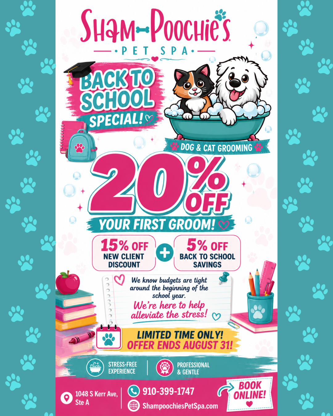 Sham-Poochie's Pet Spa Facebook ad: Back-to-School Special