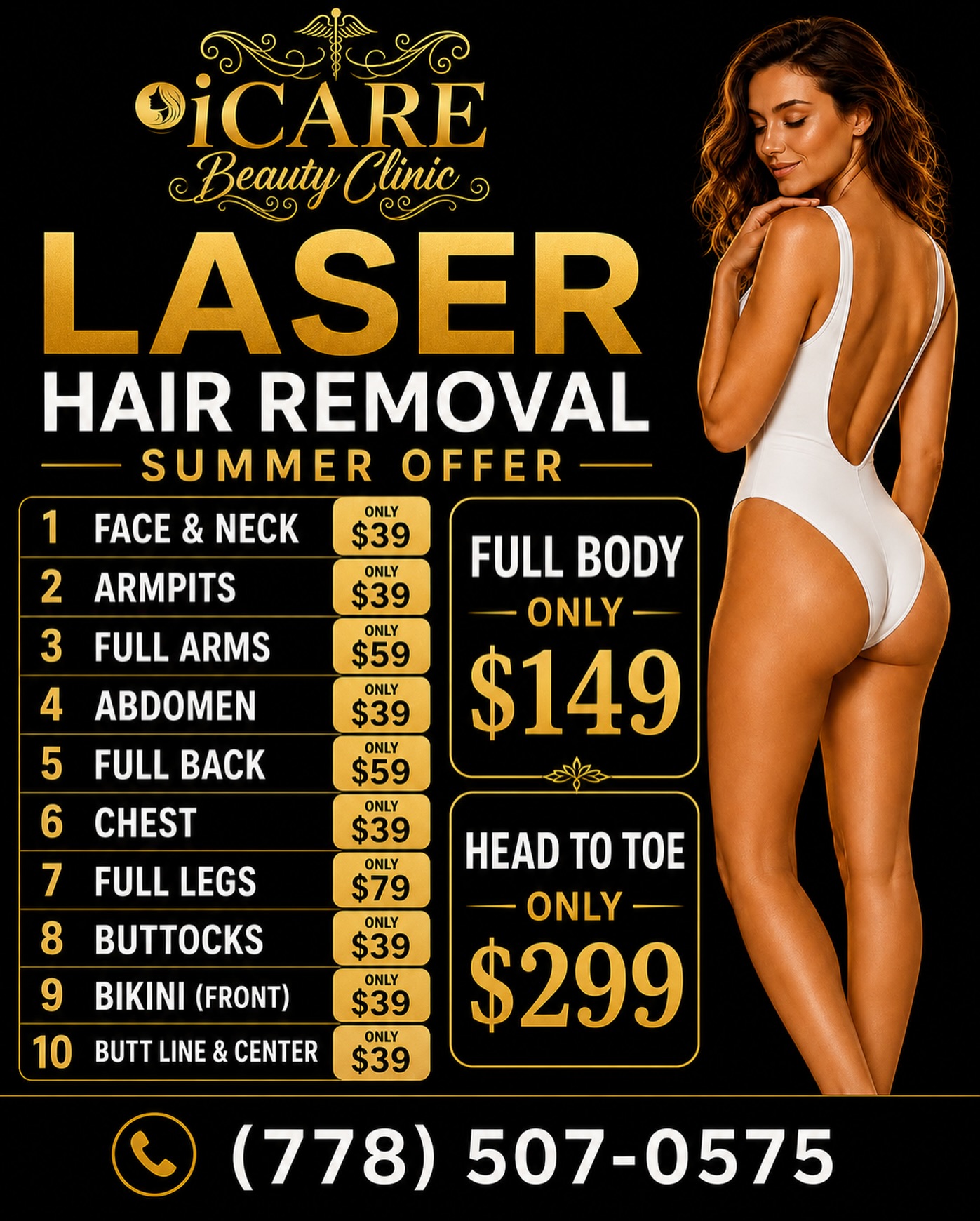 icarebeautyclinic Facebook ad: SUMMER LASER HAIR REMOVAL SALE IS HERE!