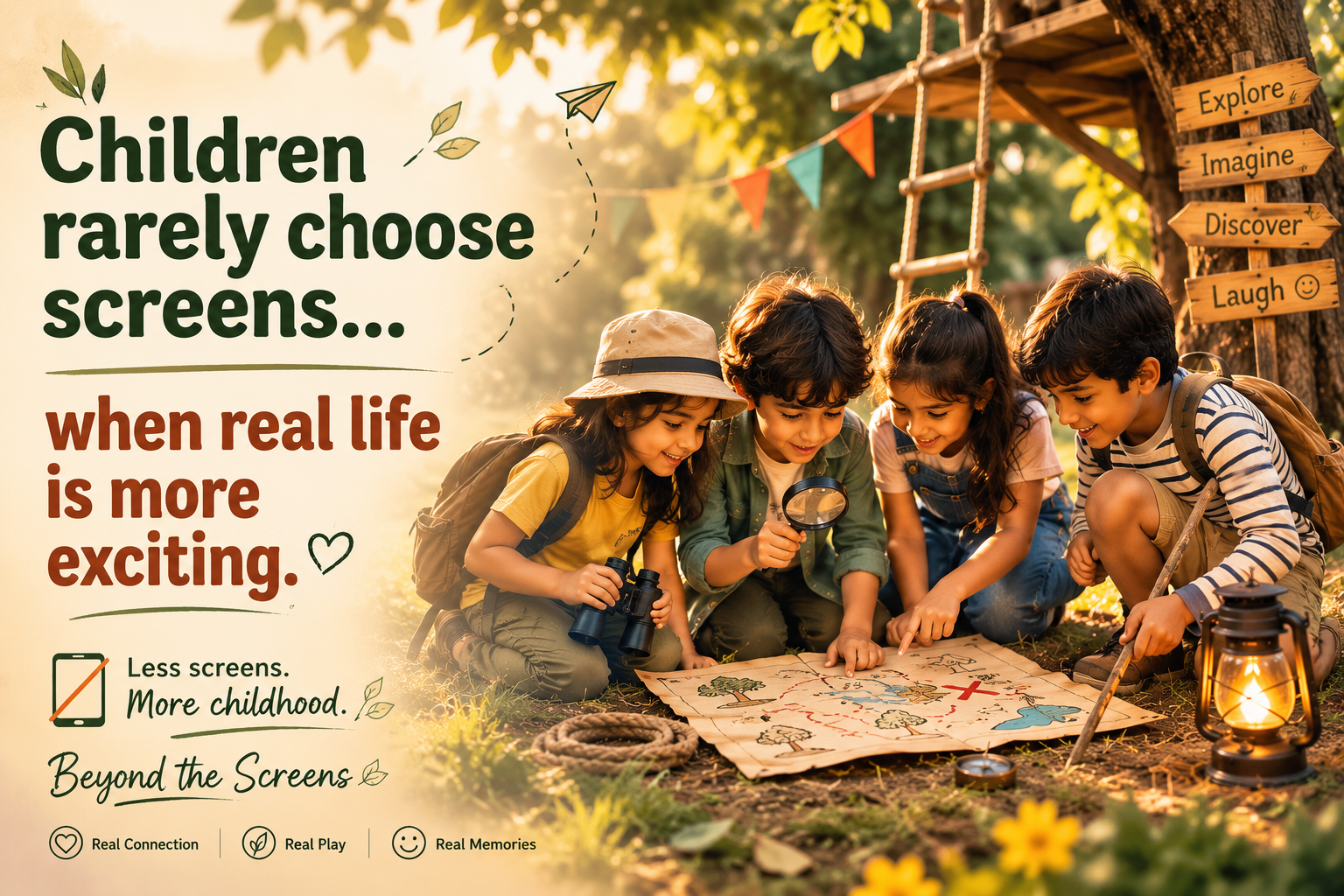 Eat Your Green Facebook ad: Imagine Real Childhood Instead of Screens