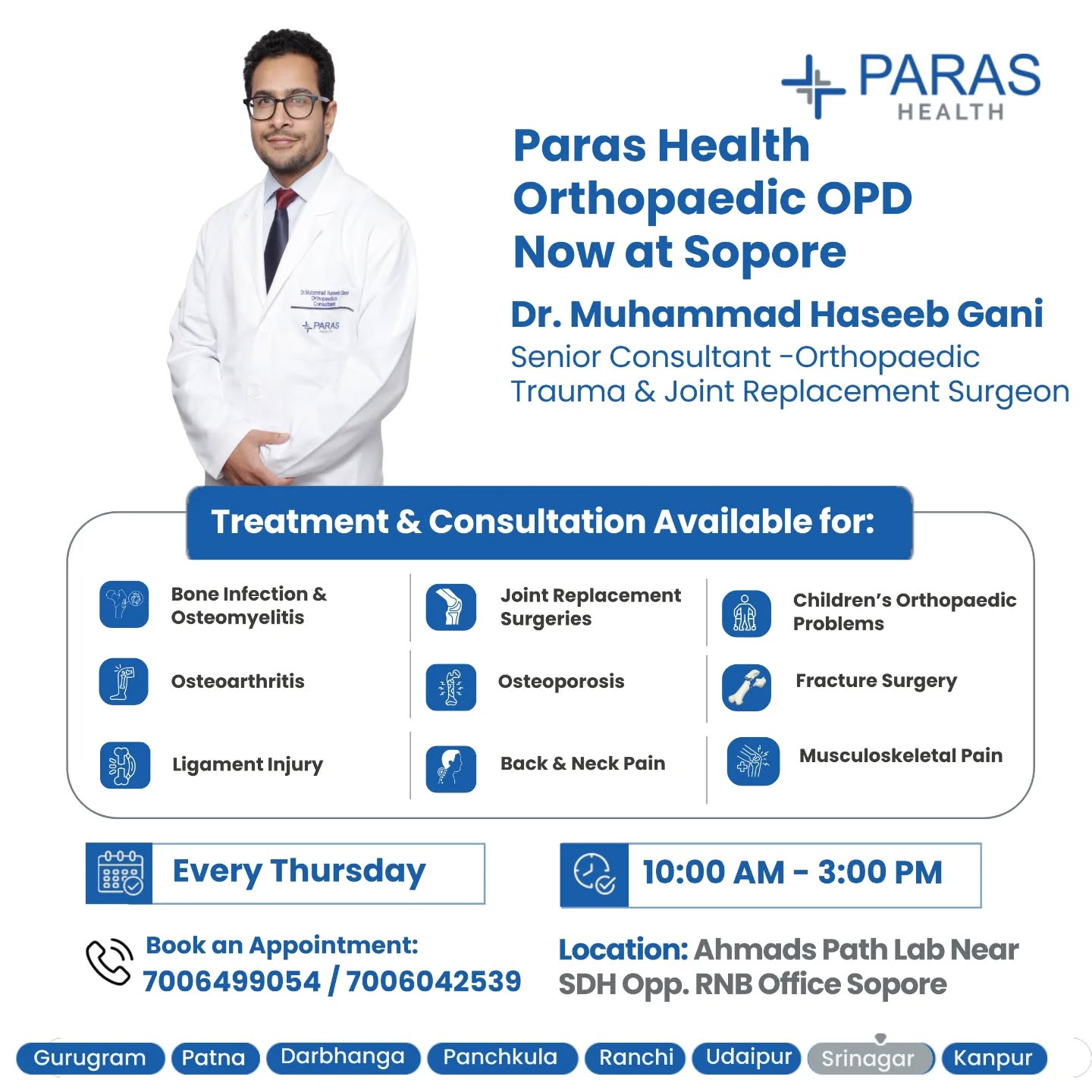 Paras Health - Srinagar Facebook ad: Paras Health Orthopaedic OPD is now available in…