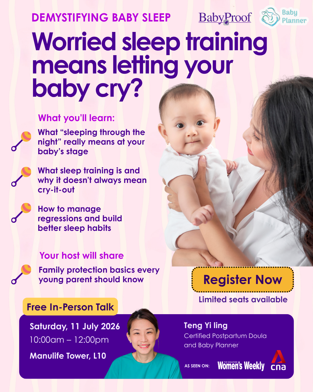 Superseed Live Events Facebook ad: Free Talk: Demystifying Baby Sleep