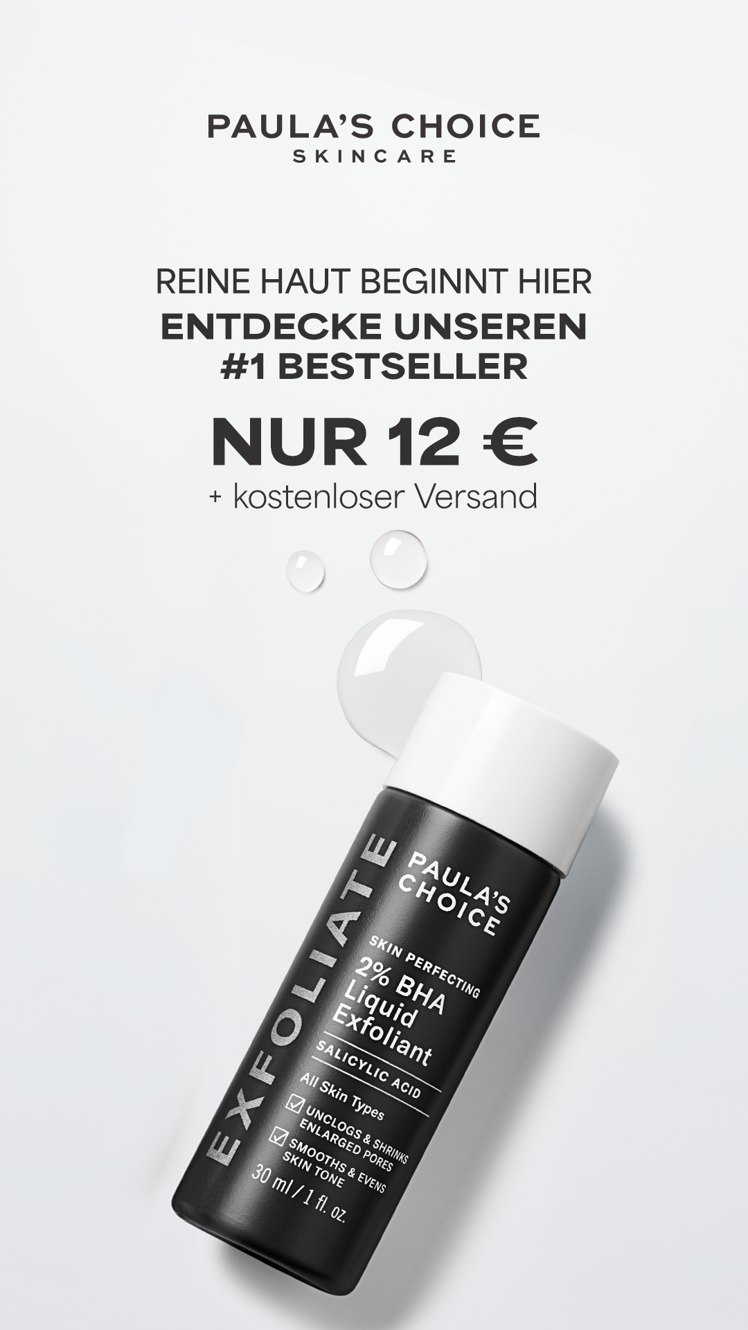 Paula's Choice Facebook ad: Jetzt 12 € + gratis Versand