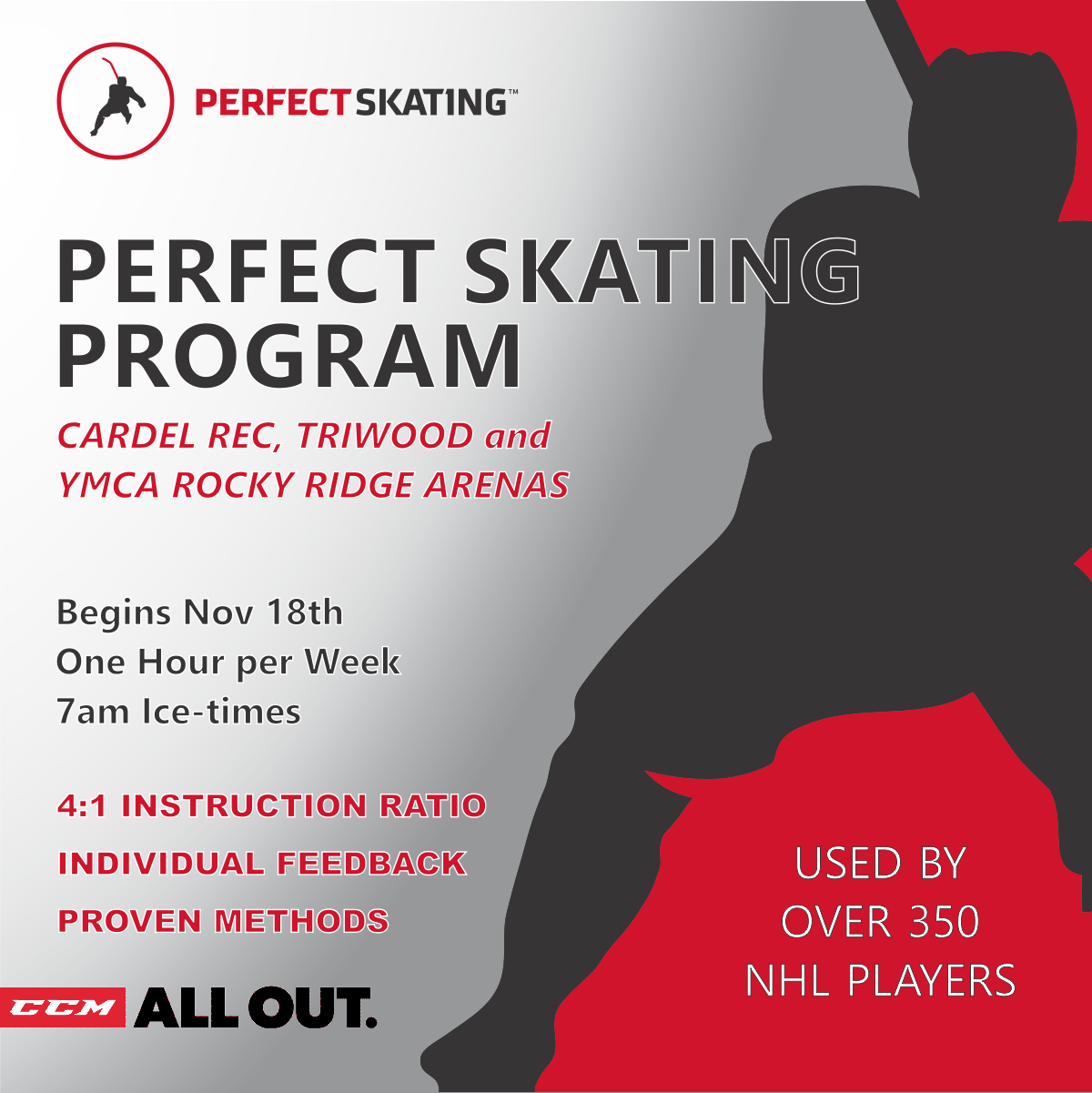 Perfect Skating Calgary Facebook ad: Cardel Rec South and Triwood spaces open Now!