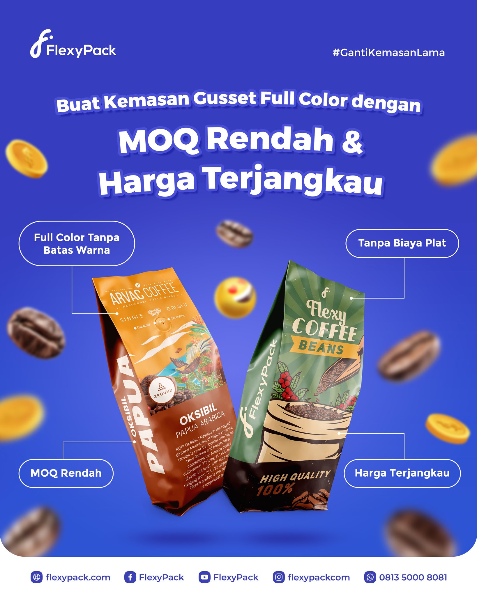 FlexyPack Facebook ad: Kemasan premium kini lebih mudah diwujudkan.