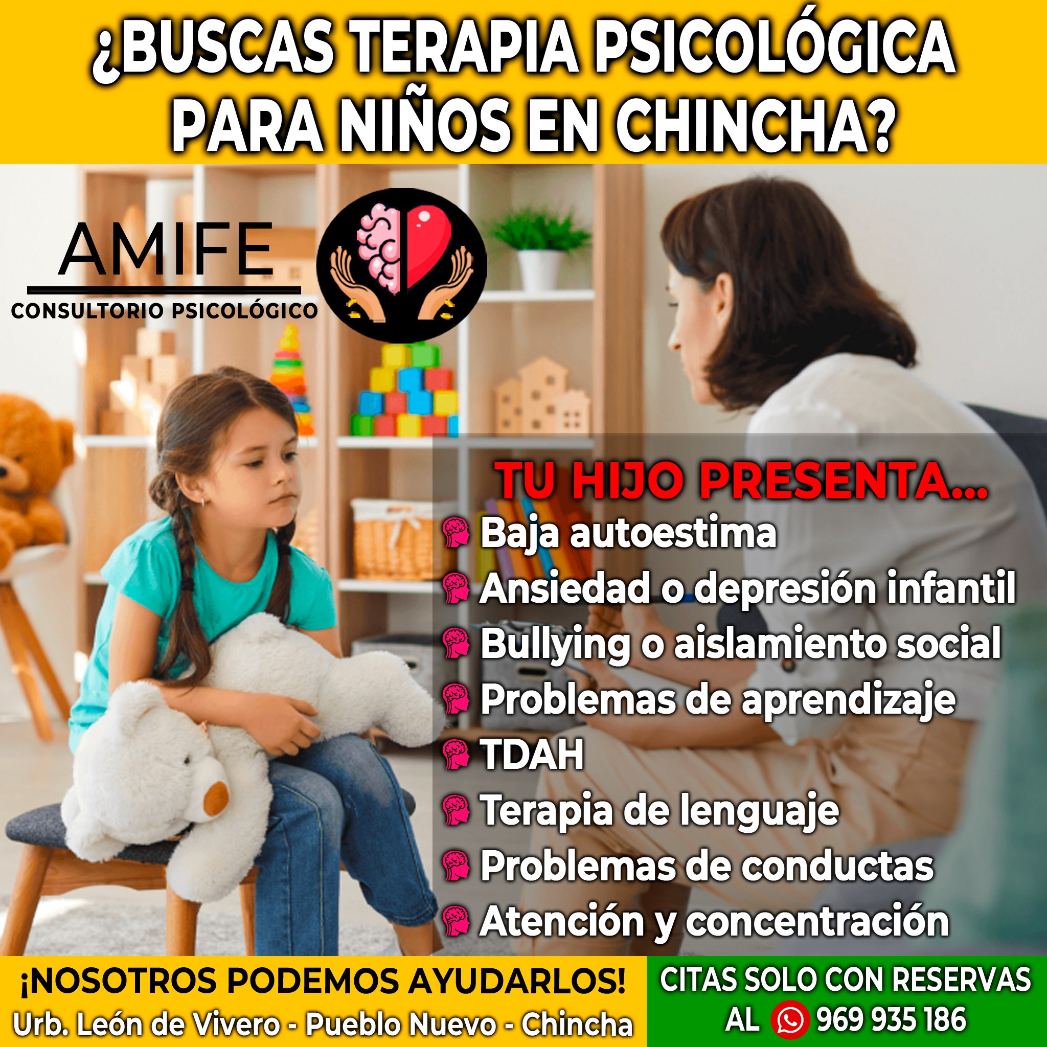 Consultorio Psicológico AMIFE Facebook ad: BUSCAS TERAPIA PSICOLÓGICA PARA NIÑOS EN CHINCHA, este…