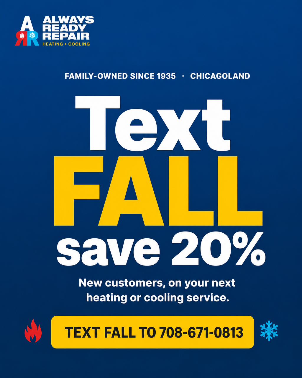 Always Ready Repair Facebook ad: Text FALL, save 20%