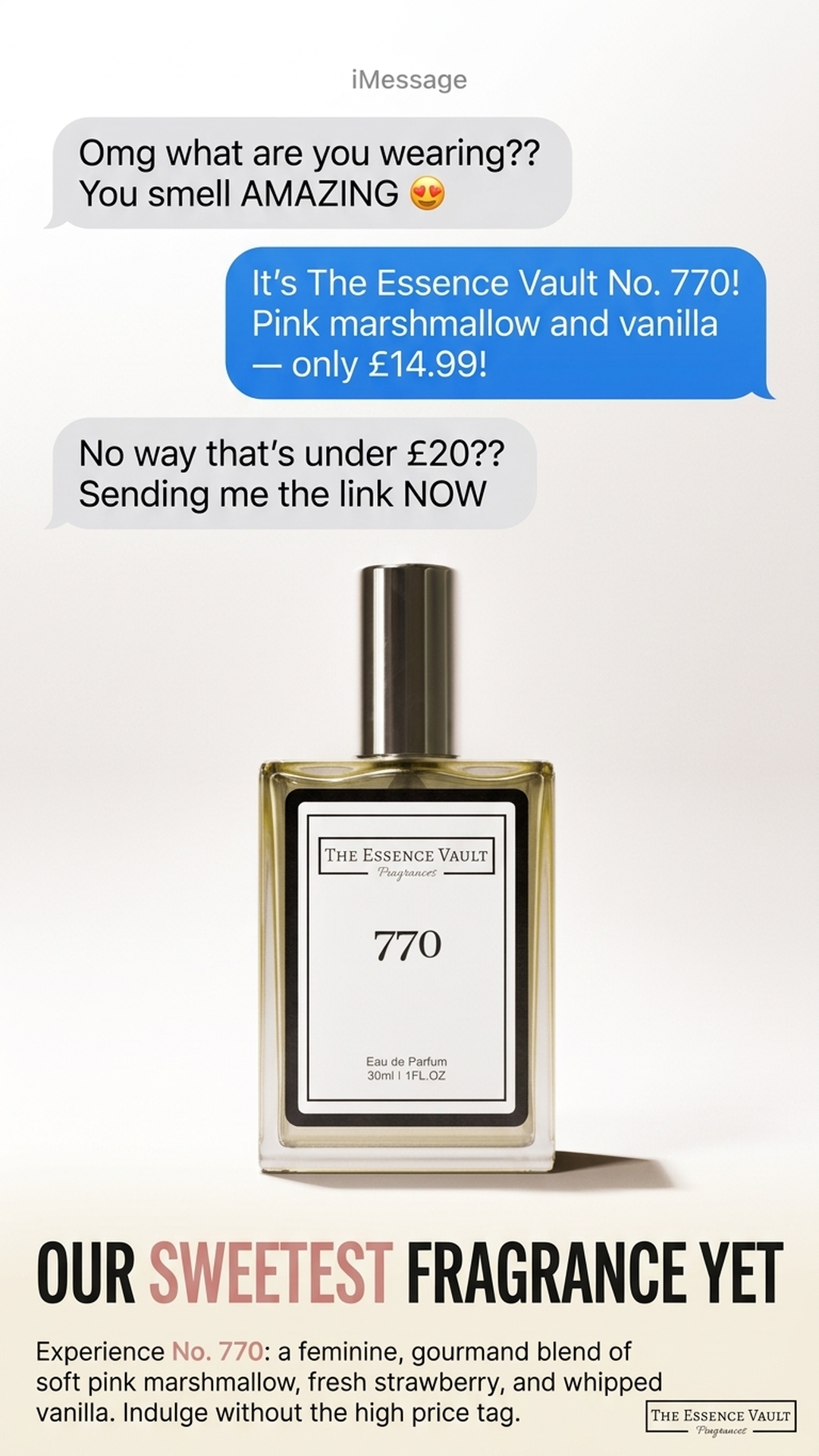 The Essence Vault Facebook ad from Mar 25, 2026