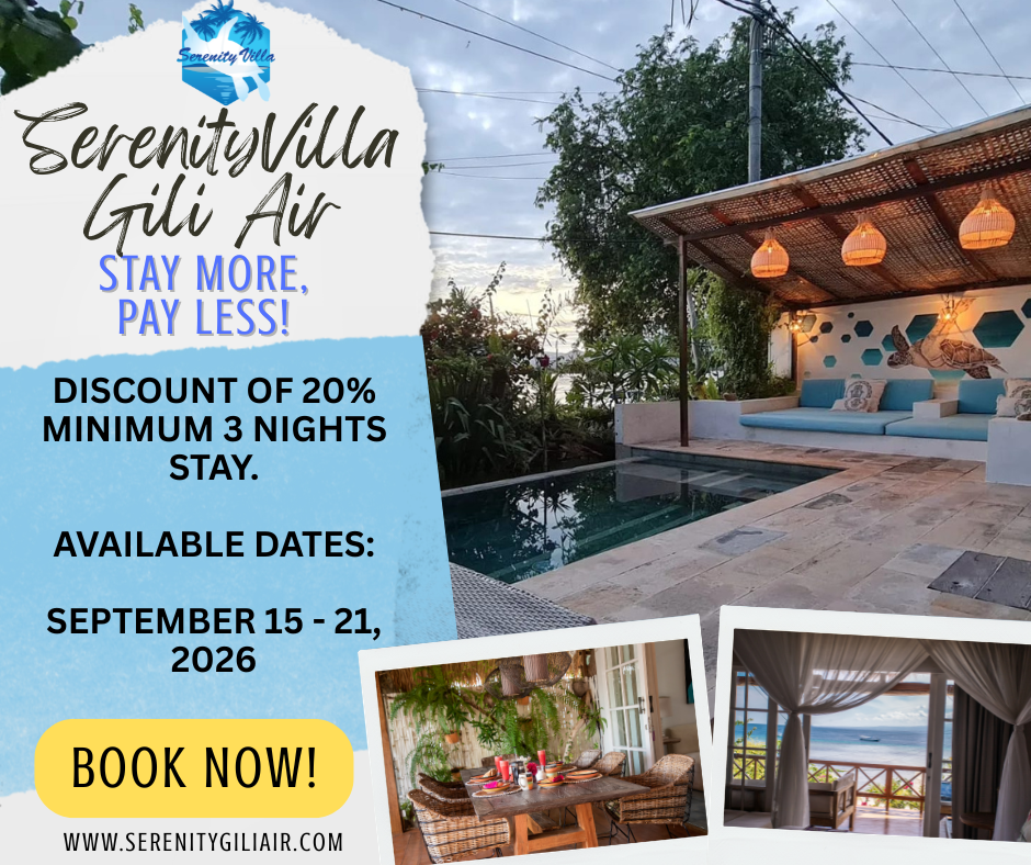 Serenity Villa Gili Air: Your Island Escape Facebook ad: Villa in Pemenang · ★4.82 · 3 bedrooms · 6 beds · 3…