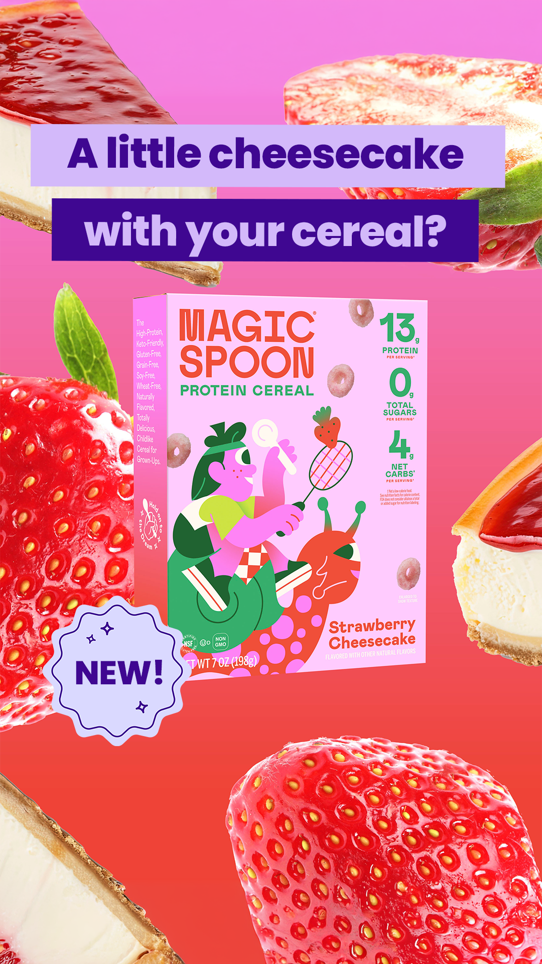 Magic Spoon Cereal Facebook ad: NEW Flavor: Strawberry Cheesecake