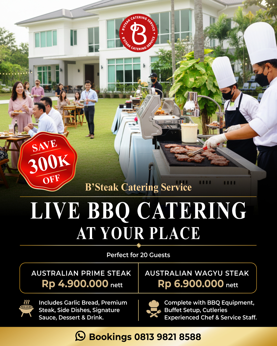 B'steak grill & pancake Facebook ad: Turn your next gathering into a live BBQ…