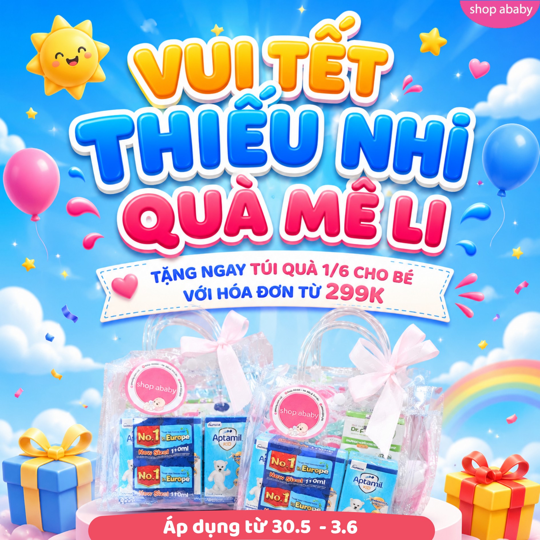 Shop ABABY - Mẹ Bầu & Em Bé Facebook ad: VUI TẾT THIẾU NHI, QUÀ MÊ LY