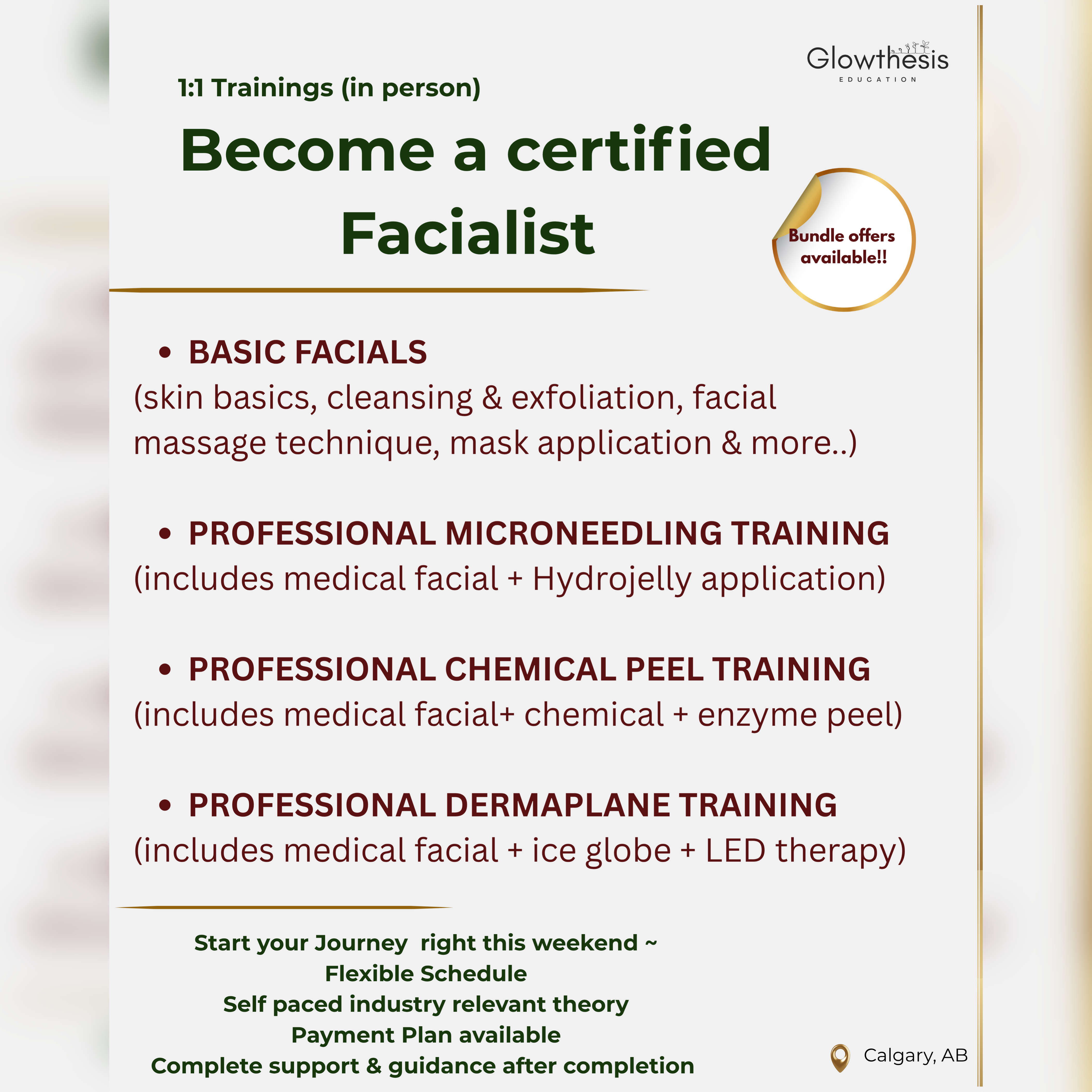 Glowthesis Skin, Brow bar & Education Facebook ad: 1-1 Trainings for Beginners & current estheticians, 1-1…