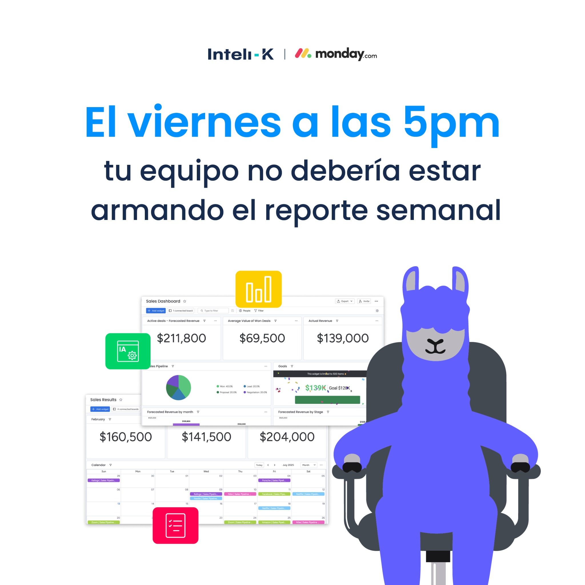 Inteli-K Facebook ad: Tu equipo pasa horas buscando prospectos que ya monday.com…