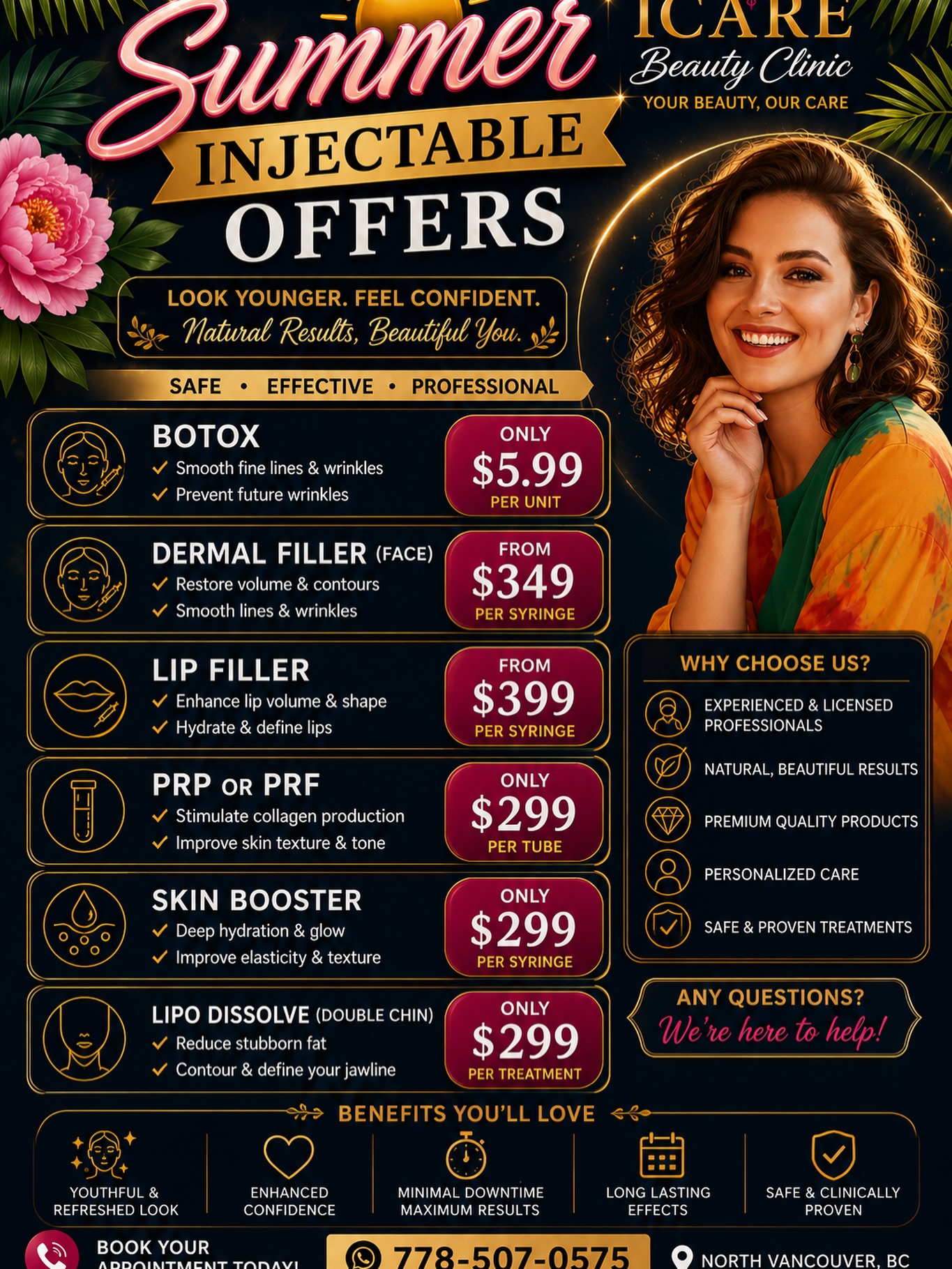 icarebeautyclinic Facebook ad: SUMMER INJECTABLE OFFERS ARE HERE!