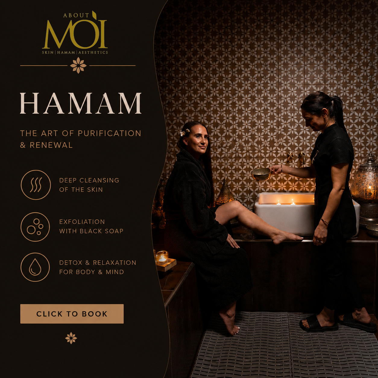 About Moi Hammam Facebook ad: Relax. Restore. Glow.