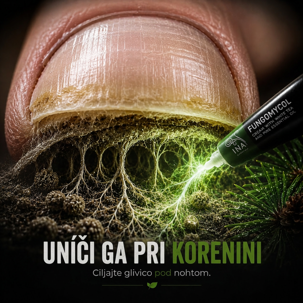 Organska Kozmetika - InaEssentials.si Facebook ad: Gliva živi pod nohtom. Deluj tam.