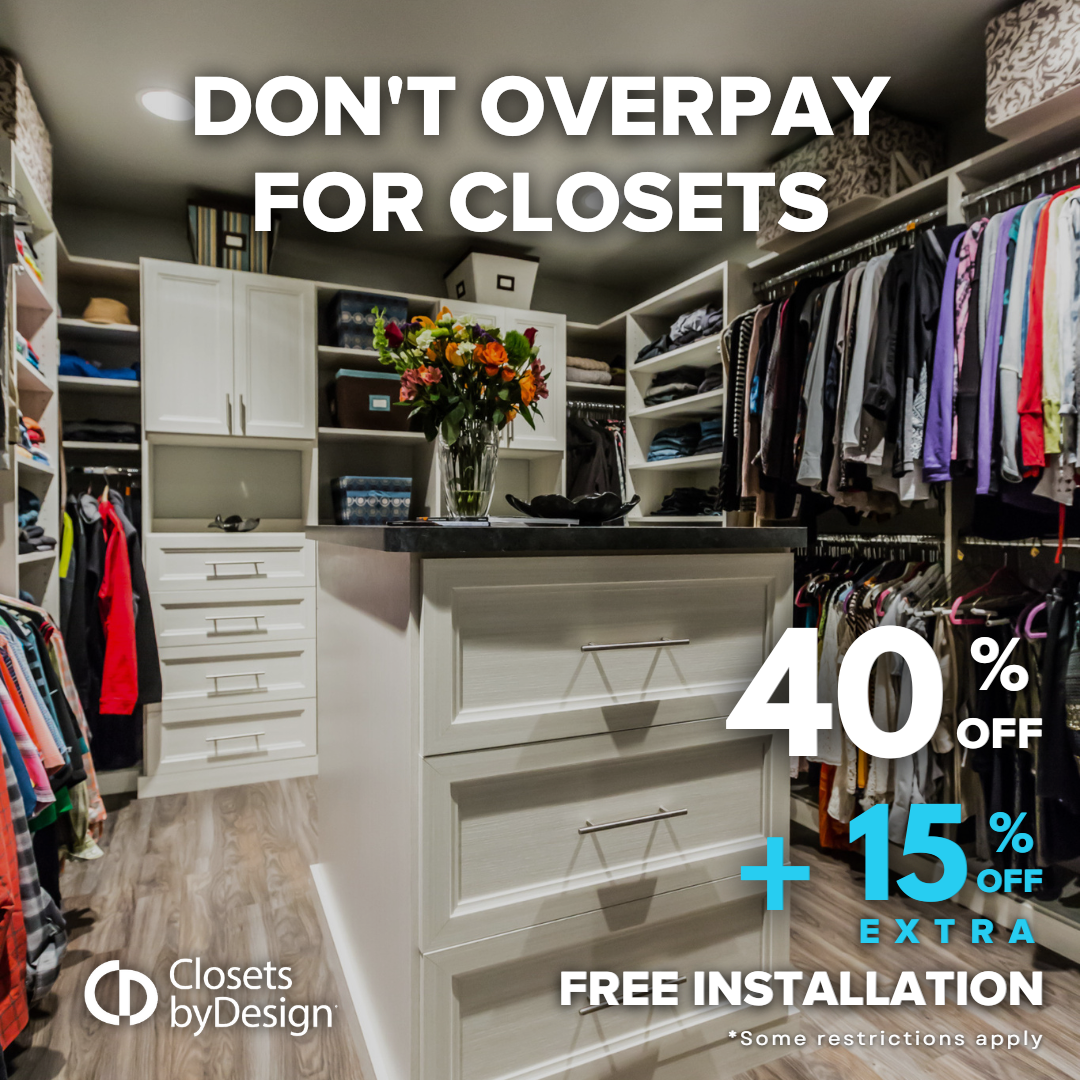 Closets By Design Facebook ad: Take 40%+15% Off