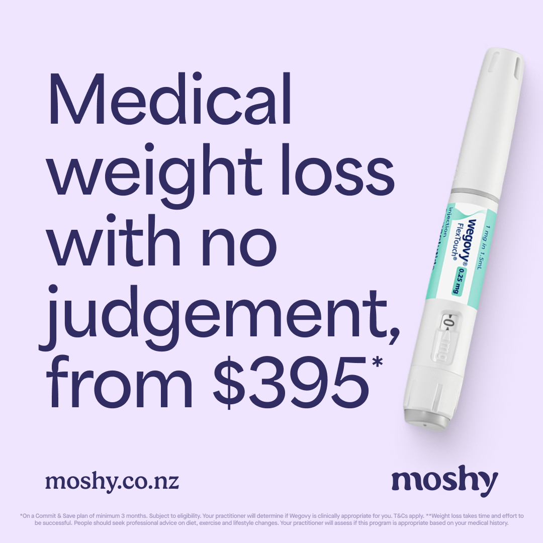 Moshy NZ Facebook ad: Get Wegovy & Unlimited Clinical Support with Moshy