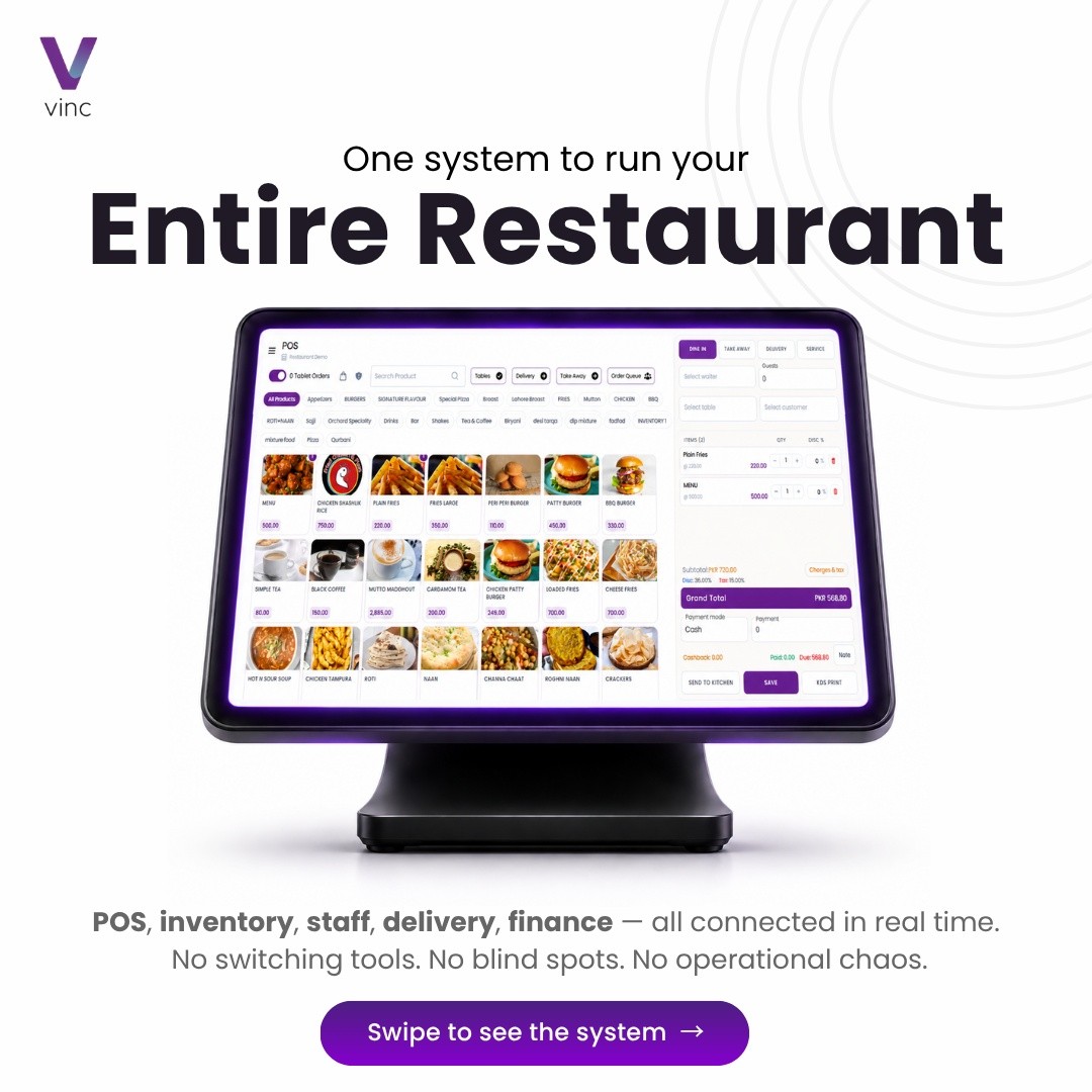 VINC RMS Facebook ad: POS Nahi, Pura Restaurant System!