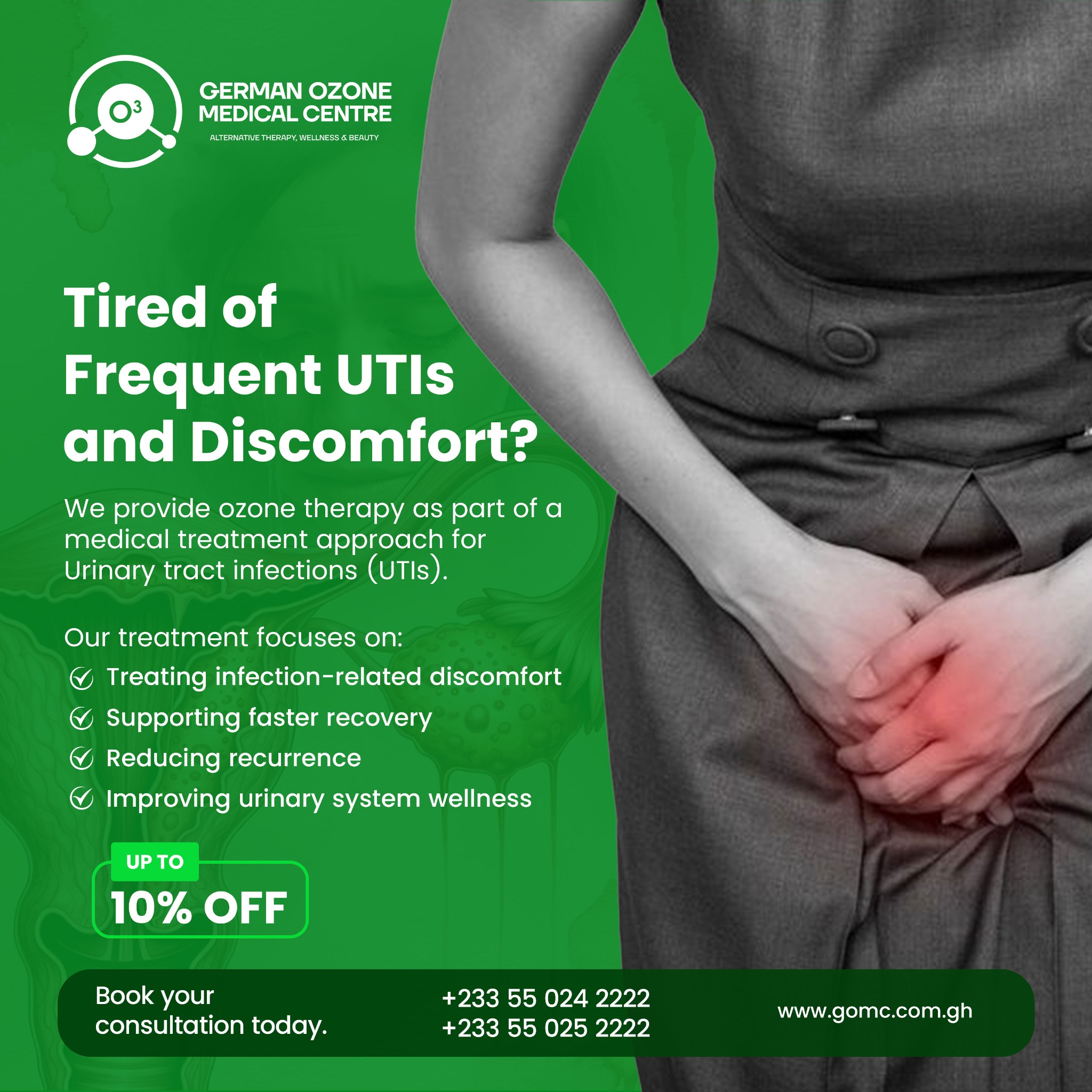 German Ozone Medical Center Facebook ad: Frequent UTIs? We Can Help