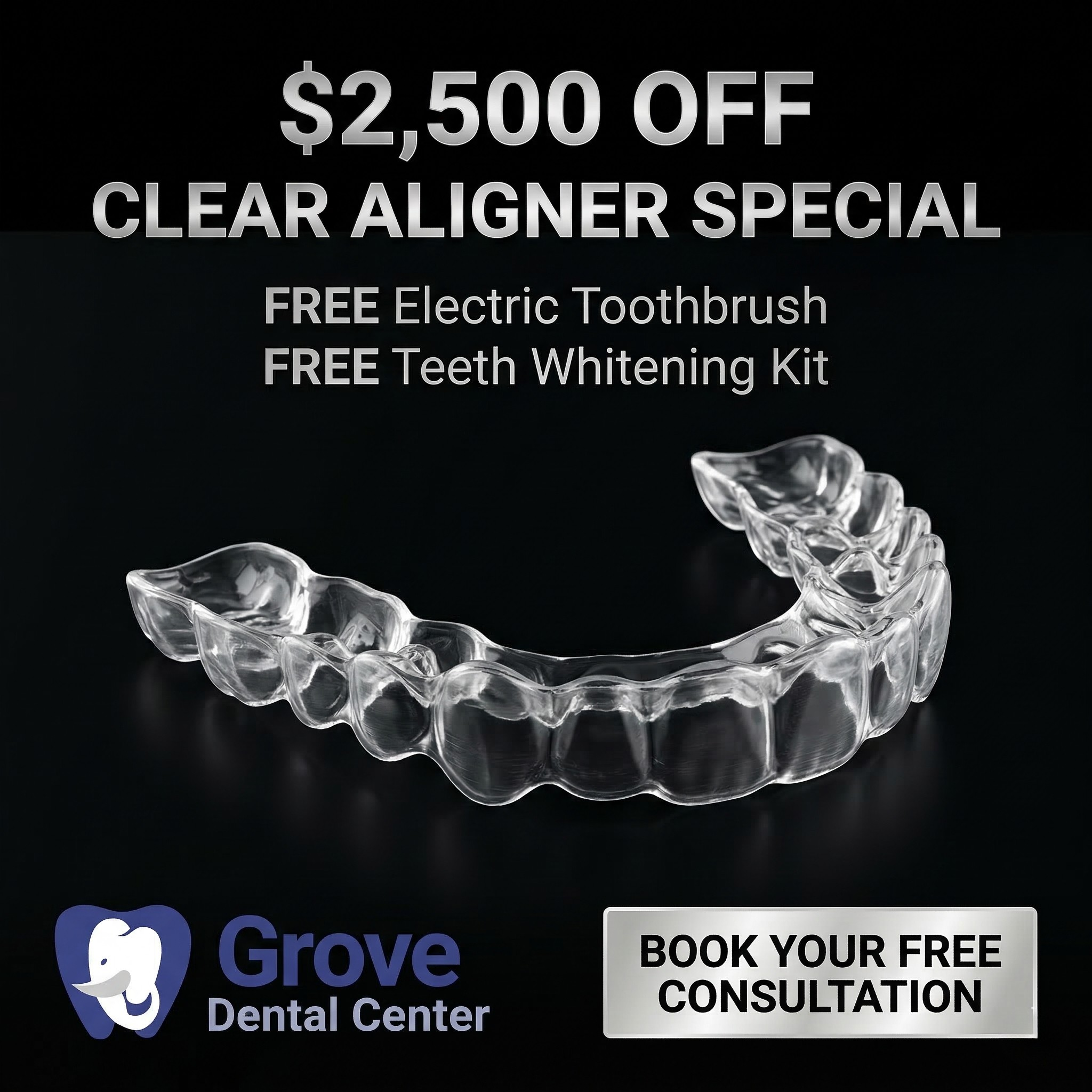Grove Dental Center Facebook ad: Hello Jersey City! $2500 OFF Clear Aligner Special is Here!