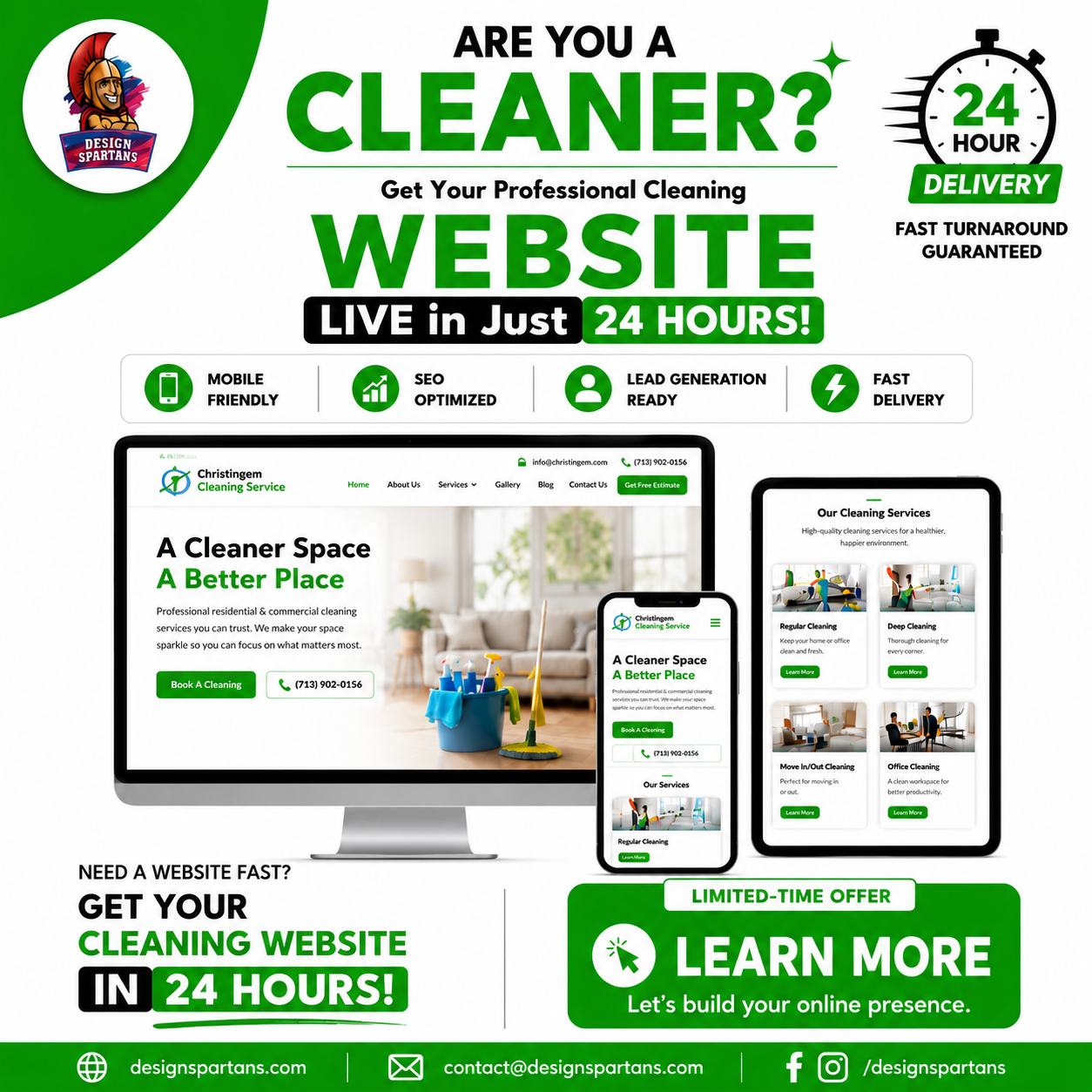 Design Spartans Facebook ad: Cleaner: Need a Website Fast?