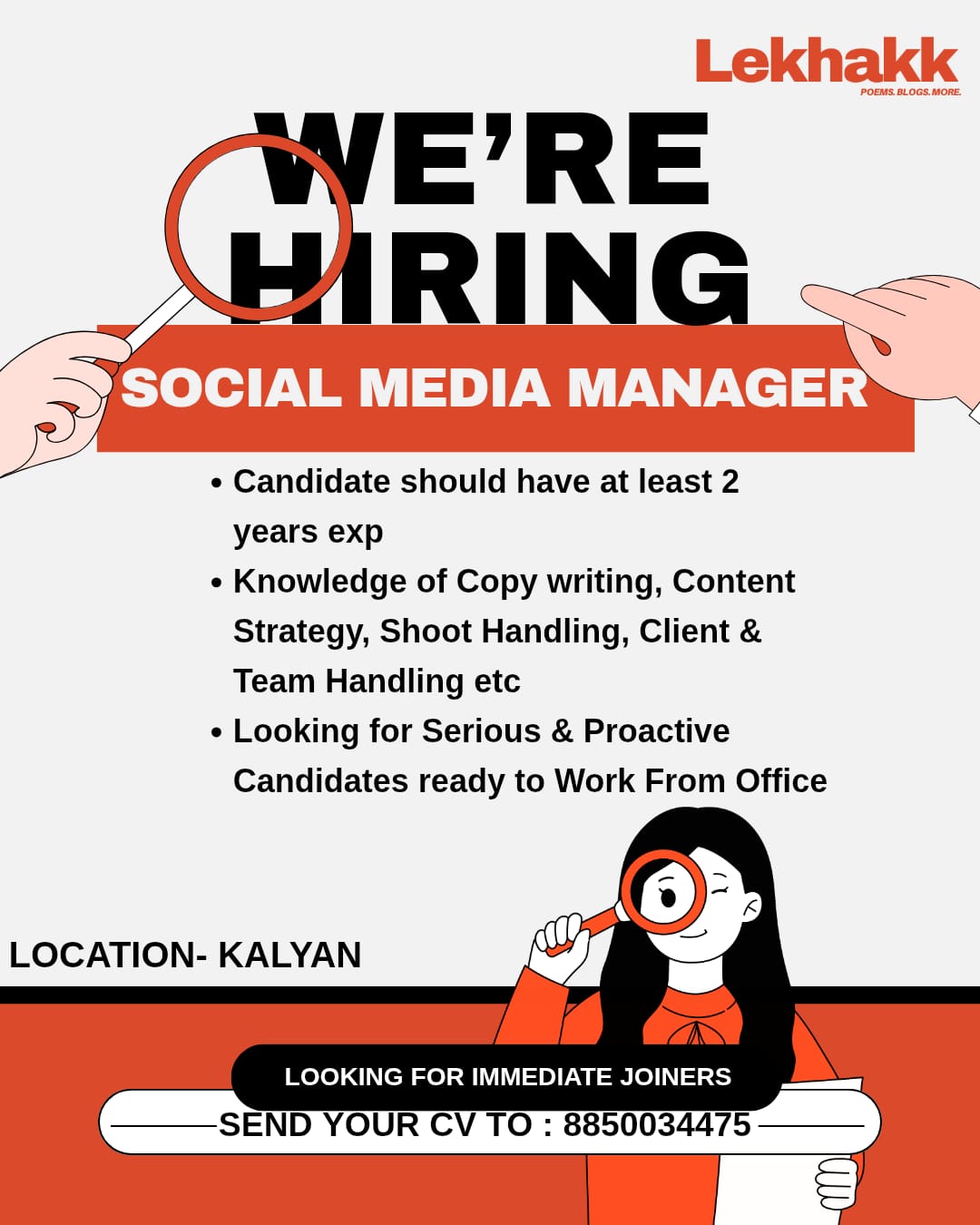 Lekhakk Facebook ad: Hiring Social Media Manager candidates with Digital…