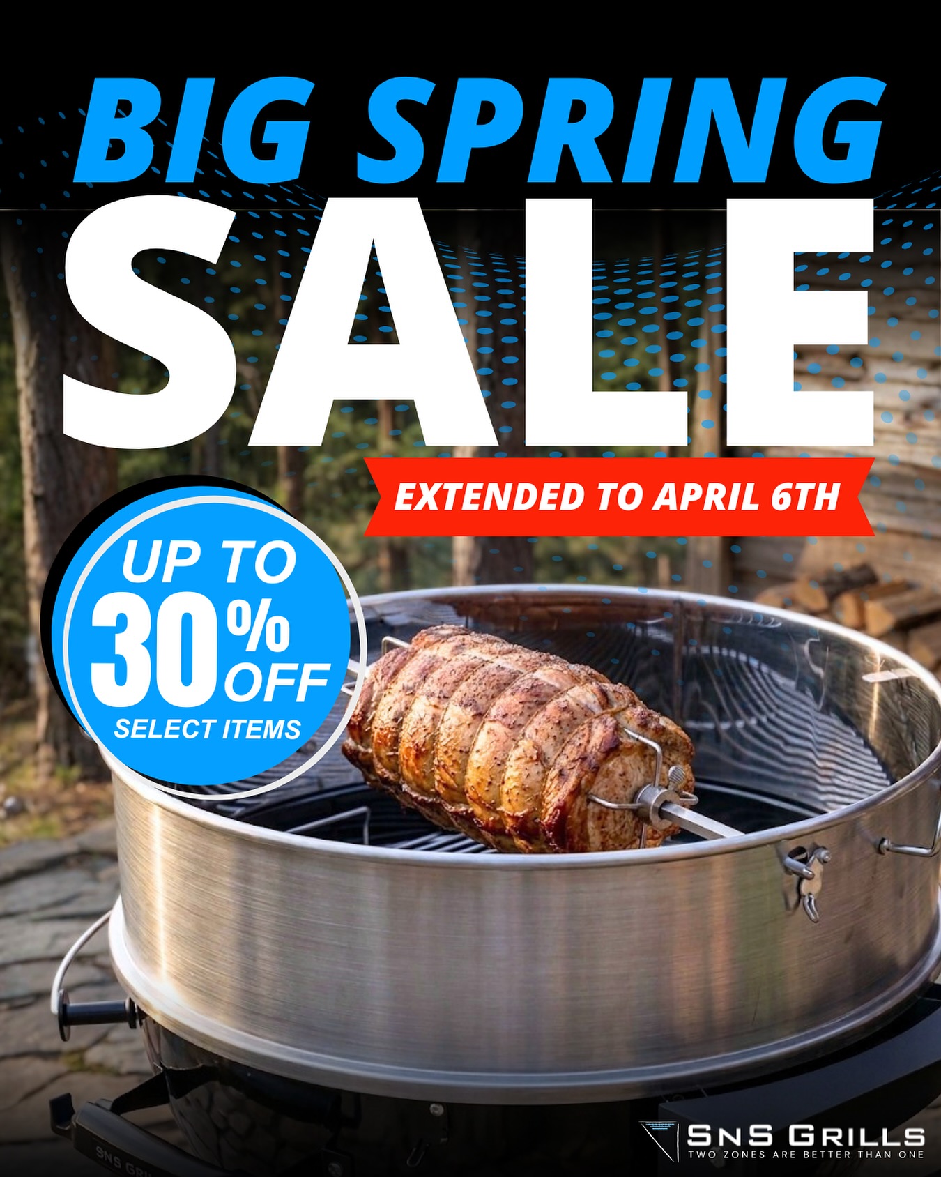 SnS Grills Facebook ad: Save BIG on the best grilling gear!