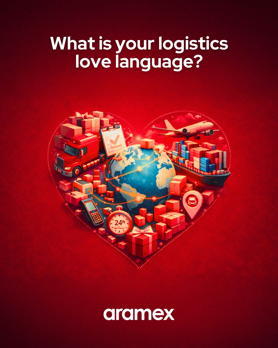 Aramex Facebook ad: Logistics has a love language, too