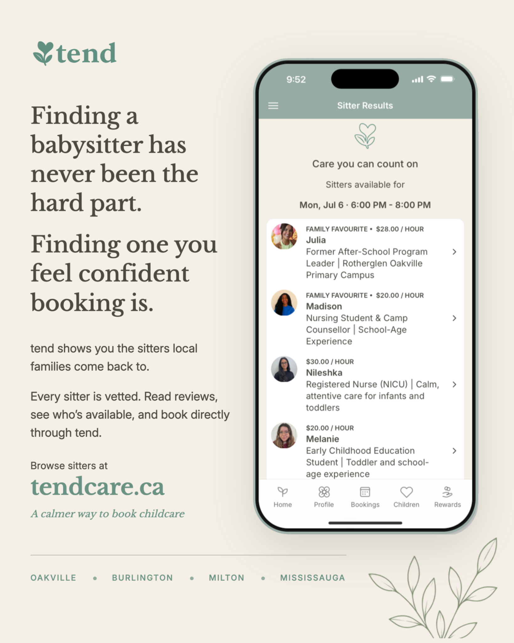 tend Childcare Facebook ad: Care by the day, when you need it