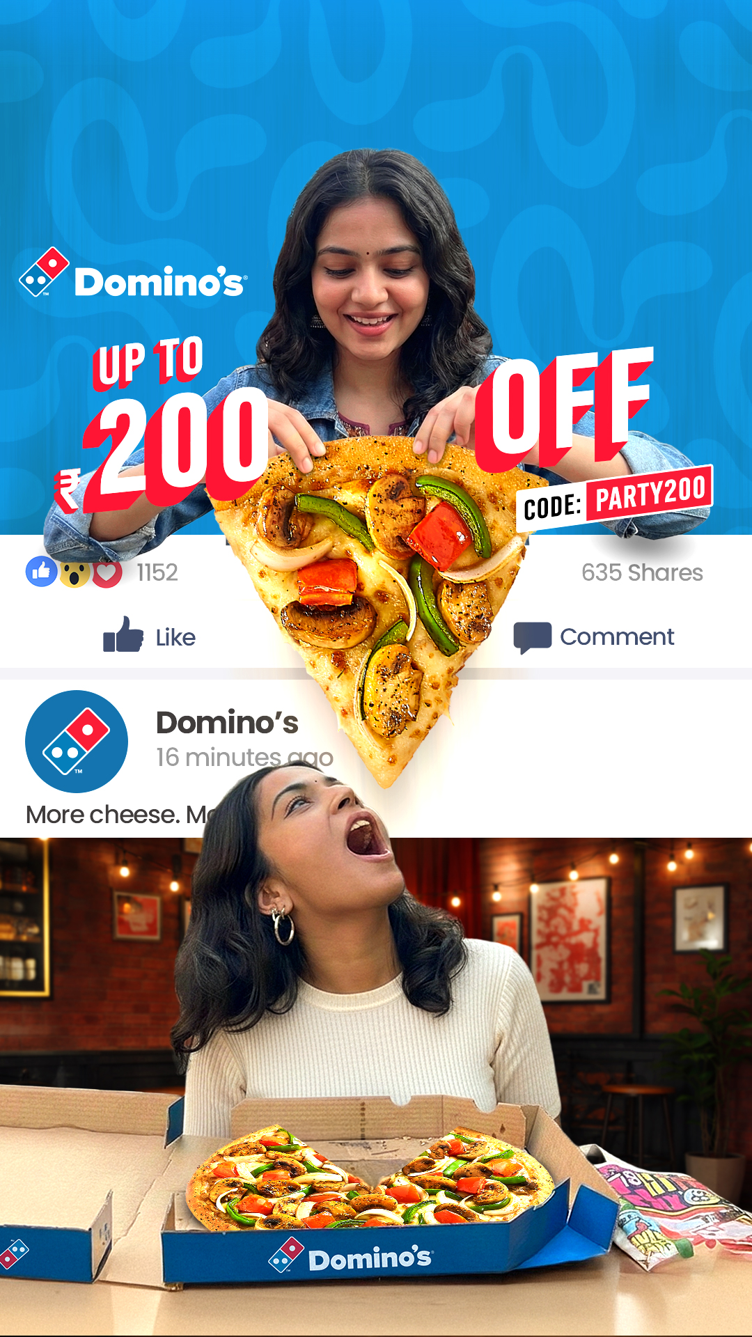 Domino's Pizza India Facebook ad: Up to ₹200 OFF on Pizza