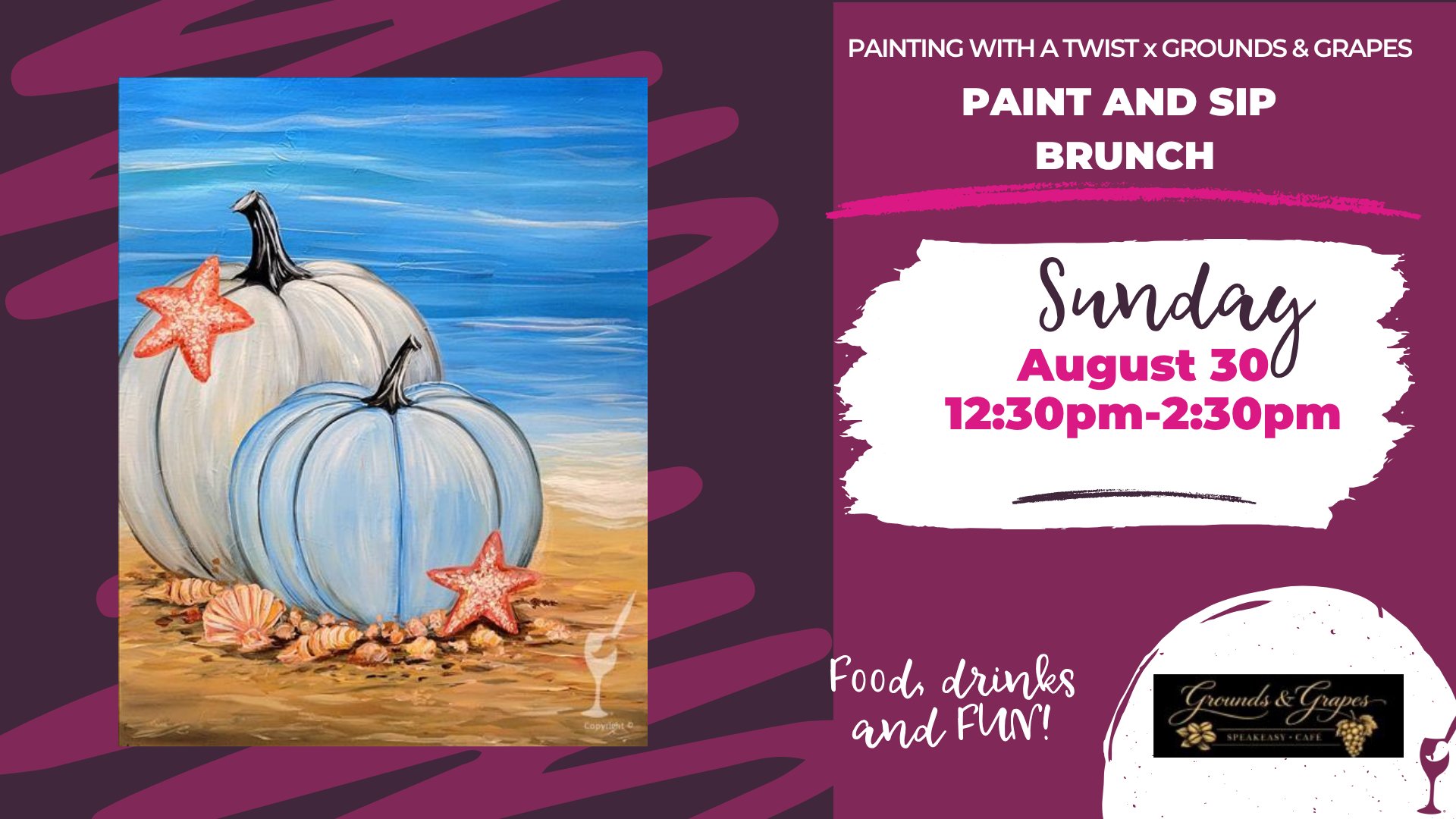 Painting with a Twist Facebook ad: Mimosas Bruch at Grounds and Gapes Speakeasy