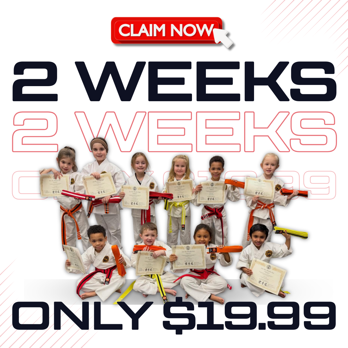 College of Martial Arts Facebook ad: Kids Martial Arts: 2 WEEKS FOR $19.99